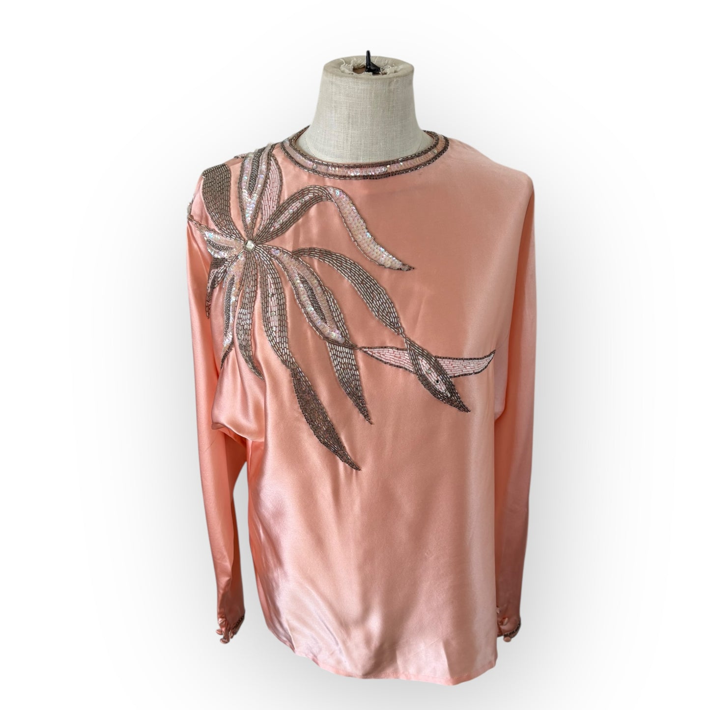 Vintage 1970s Damon for Saks Fifth Avenue Powder Pink Silk Sequin Blouse