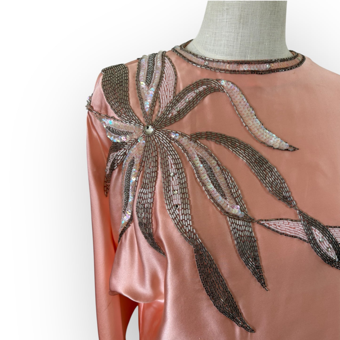 Vintage 1970s Damon for Saks Fifth Avenue Powder Pink Silk Sequin Blouse