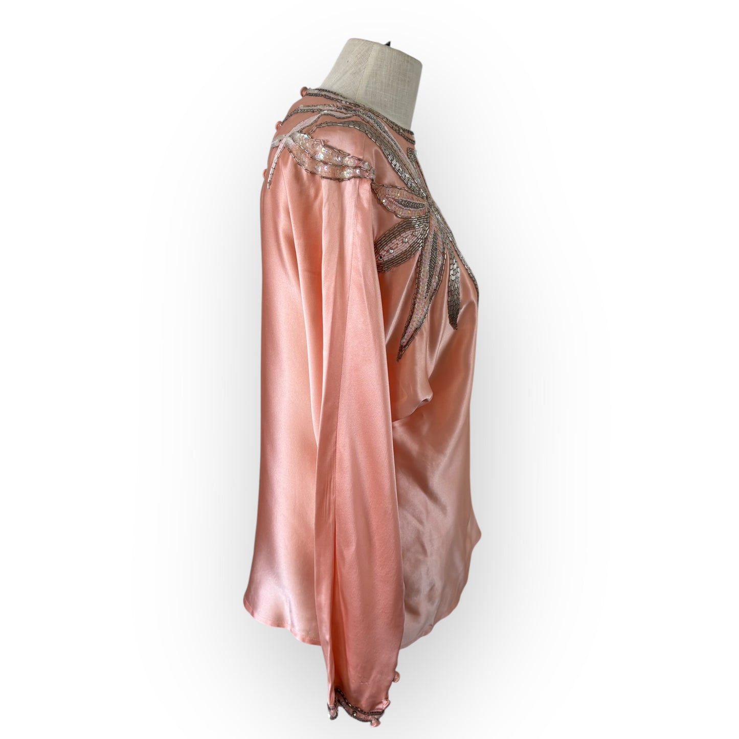Vintage 1970s Damon for Saks Fifth Avenue Powder Pink Silk Sequin Blouse