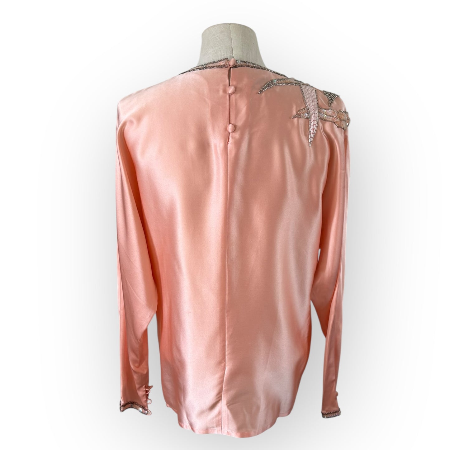 Vintage 1970s Damon for Saks Fifth Avenue Powder Pink Silk Sequin Blouse