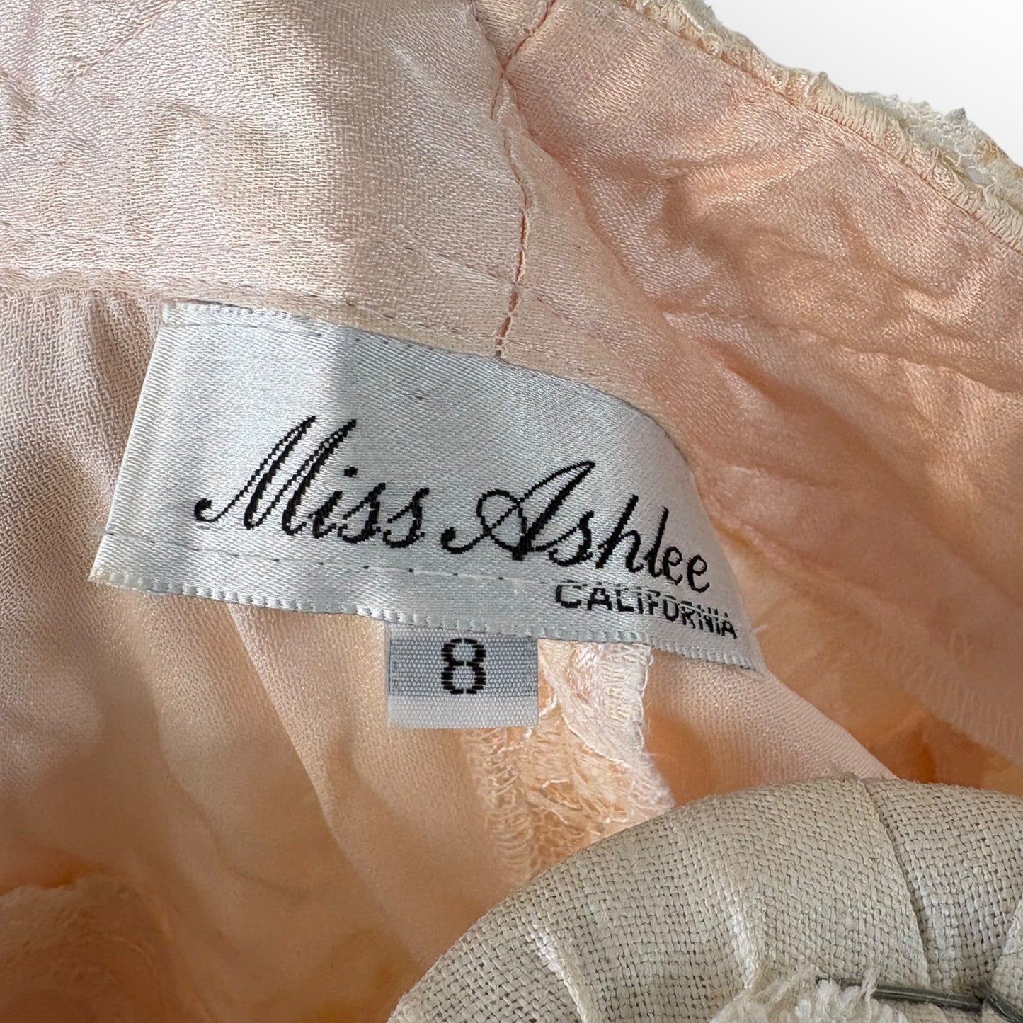Vintage 1980s Miss Ashley Two Piece Pink Cream Lace Bridal Set