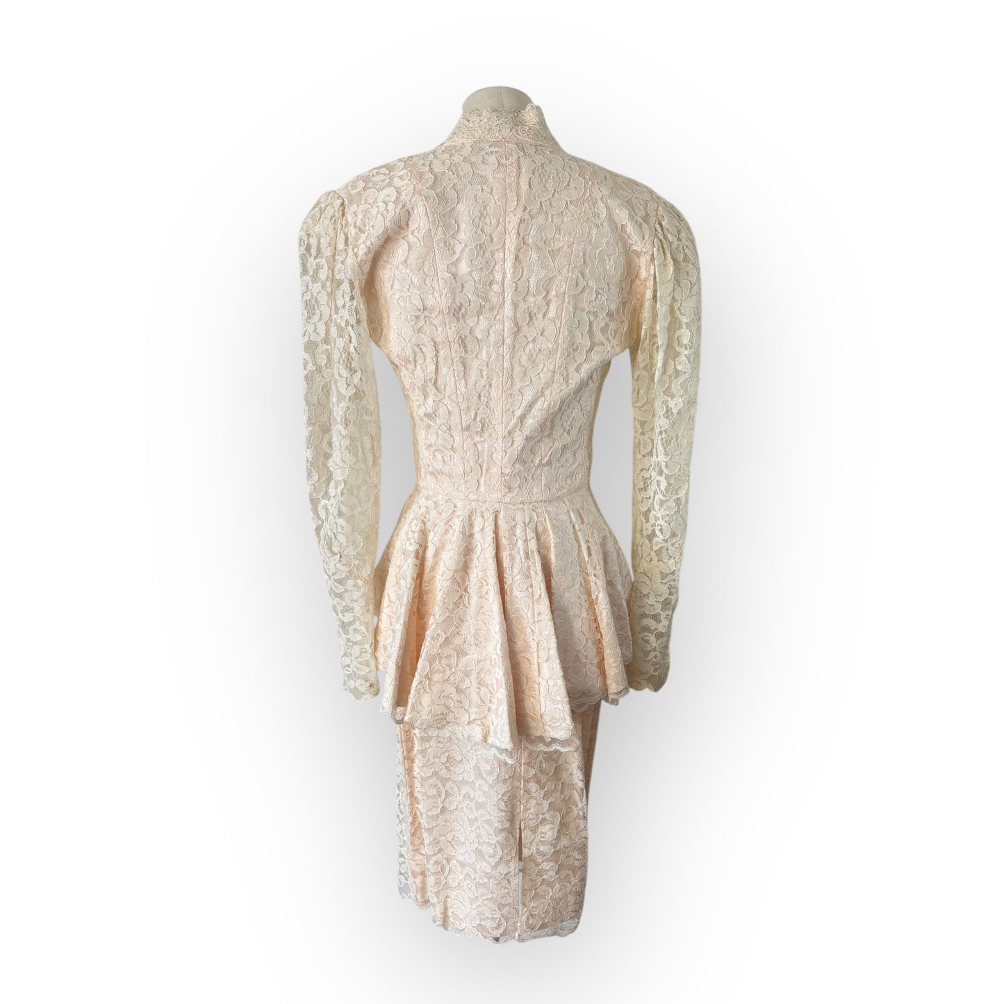 Vintage 1980s Miss Ashley Two Piece Pink Cream Lace Bridal Set