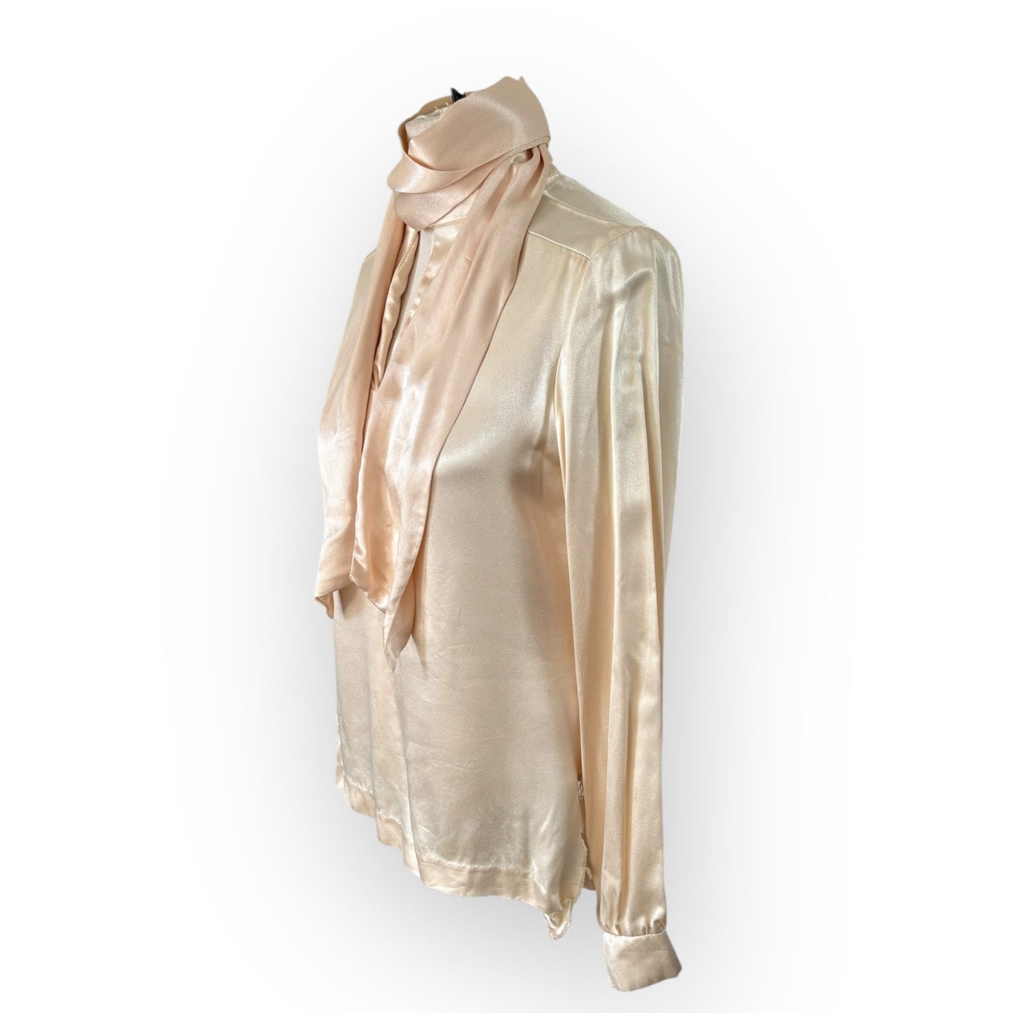 Vintage 1970s Mock Neck Satiny Peep Hole Blouse with Matching Scarf