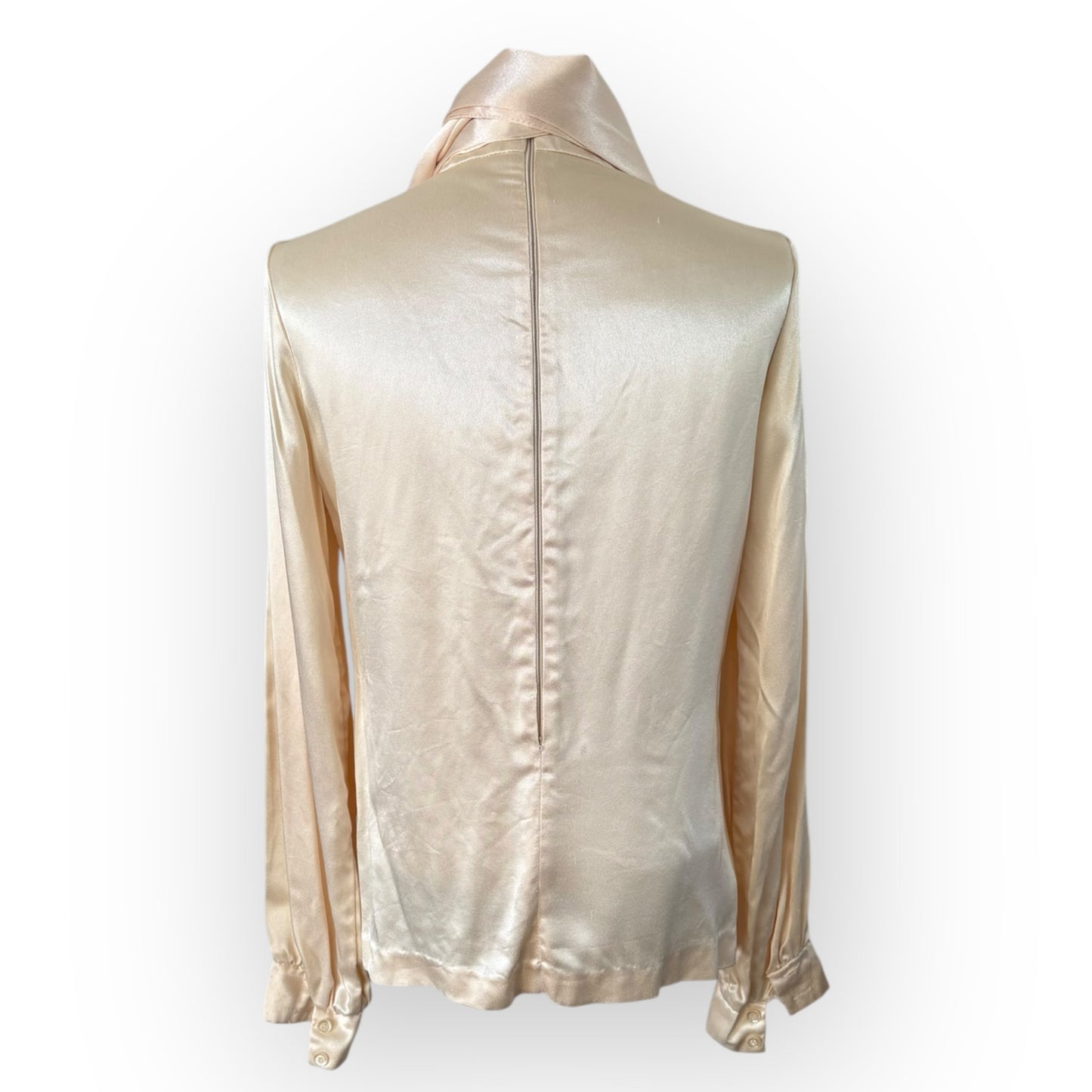 Vintage 1970s Mock Neck Satiny Peep Hole Blouse with Matching Scarf