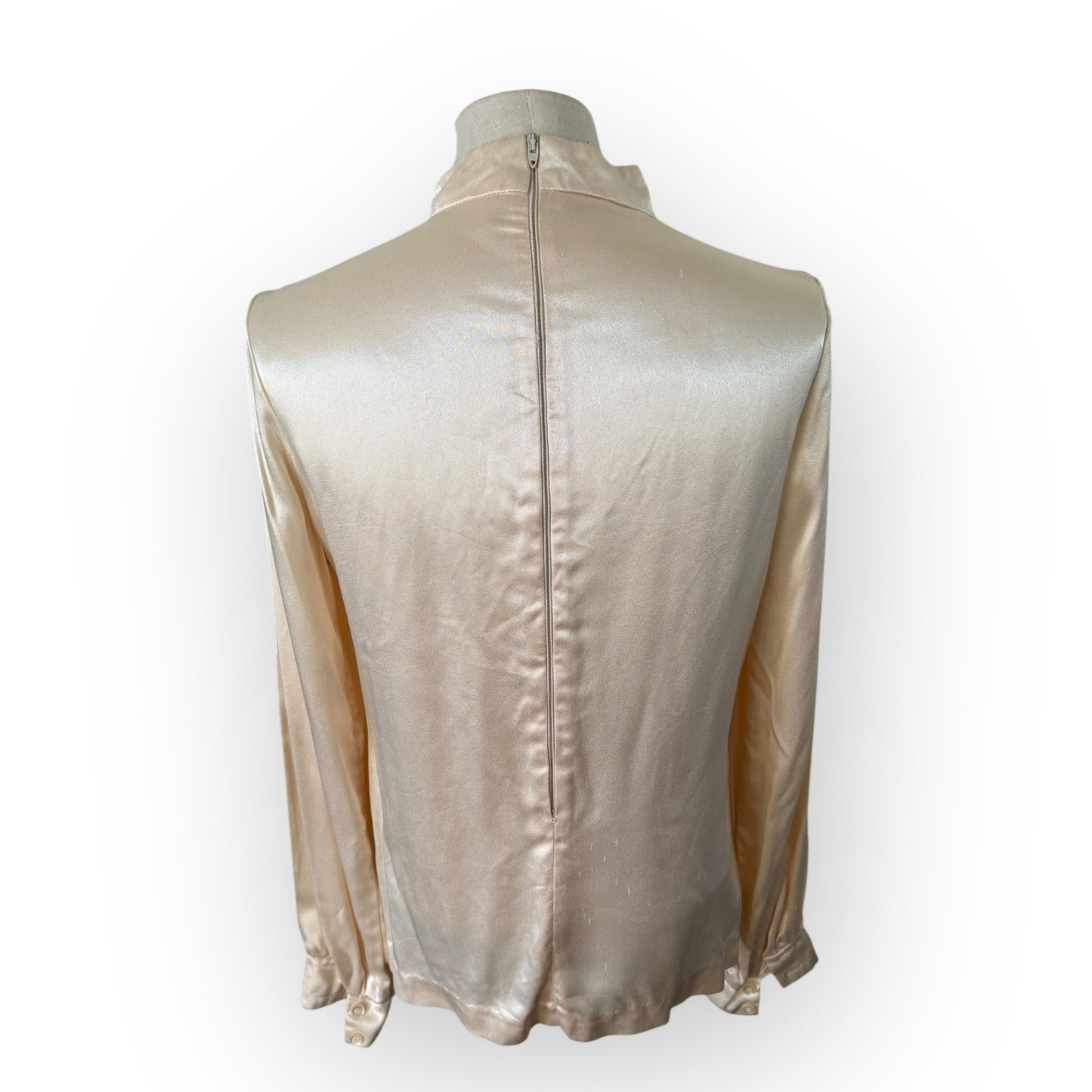 Vintage 1970s Mock Neck Satiny Peep Hole Blouse with Matching Scarf