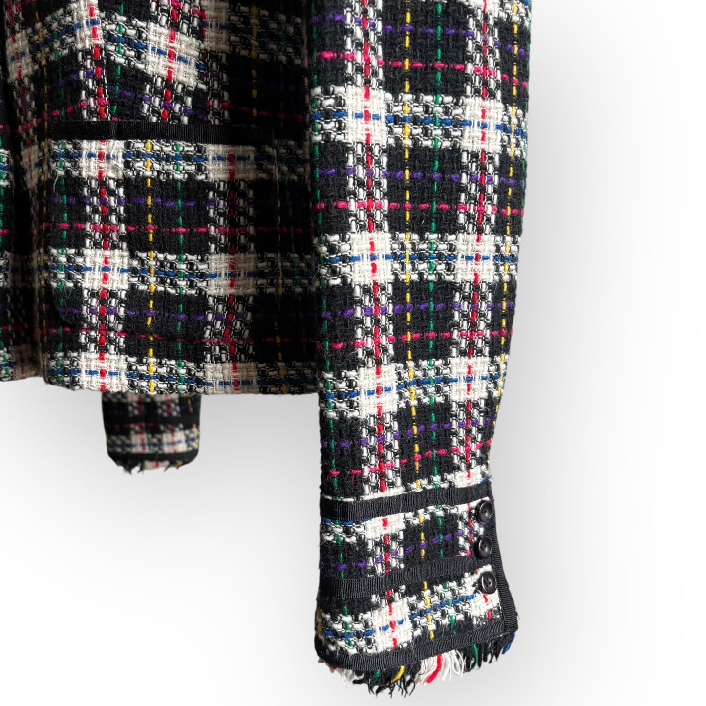 Vintage Plaid Cropped Sweater Blazer with Fringe