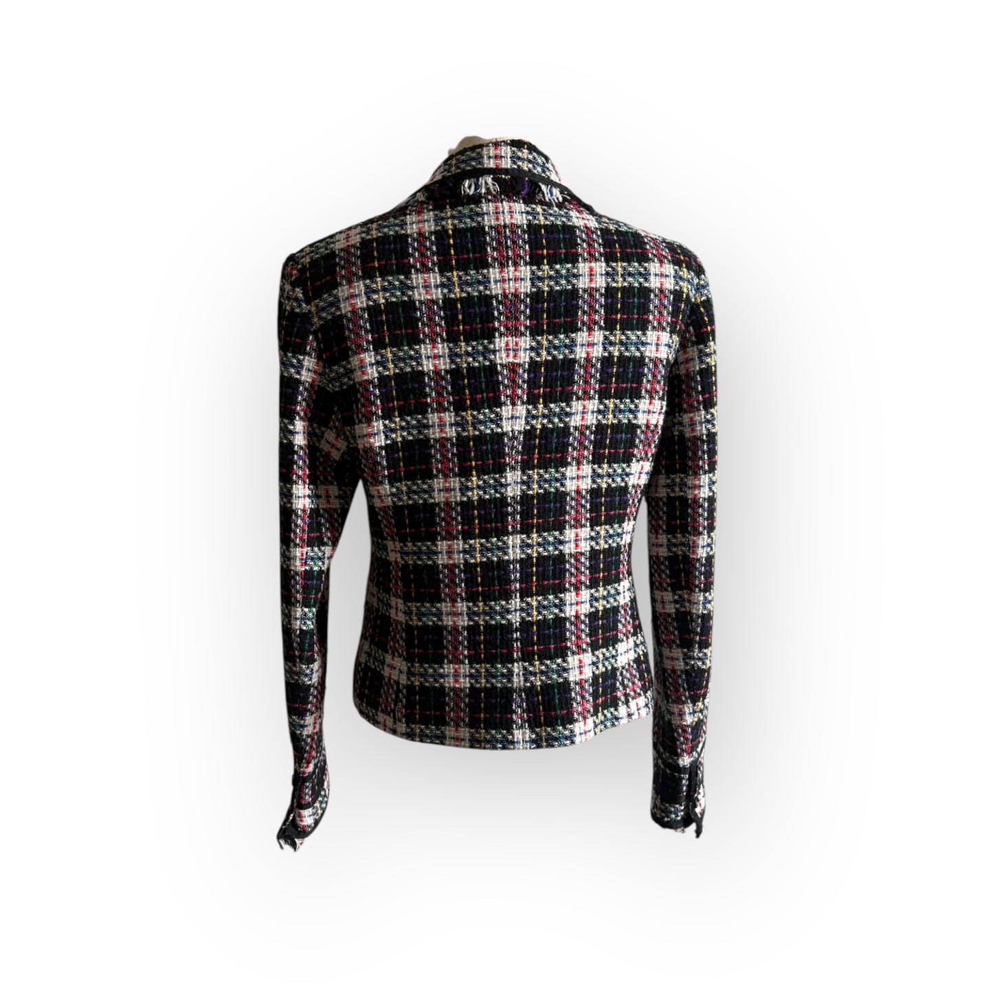 Vintage Plaid Cropped Sweater Blazer with Fringe