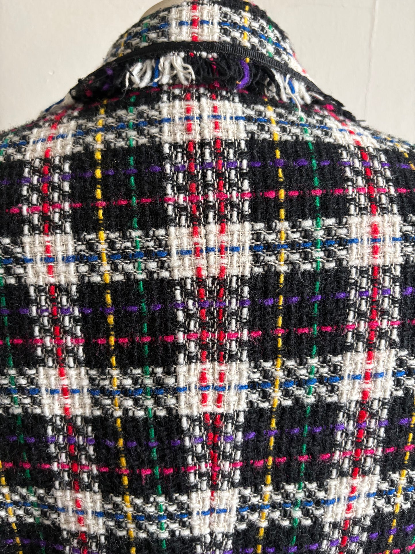 Vintage Plaid Cropped Sweater Blazer with Fringe