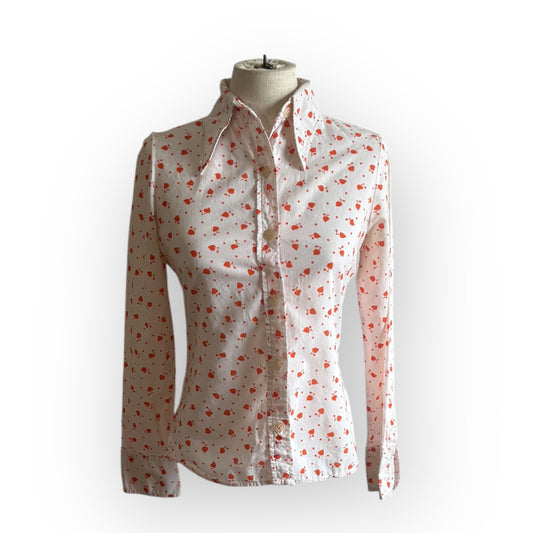 Vintage 1970s Cotton Cherry Hearts Blouse