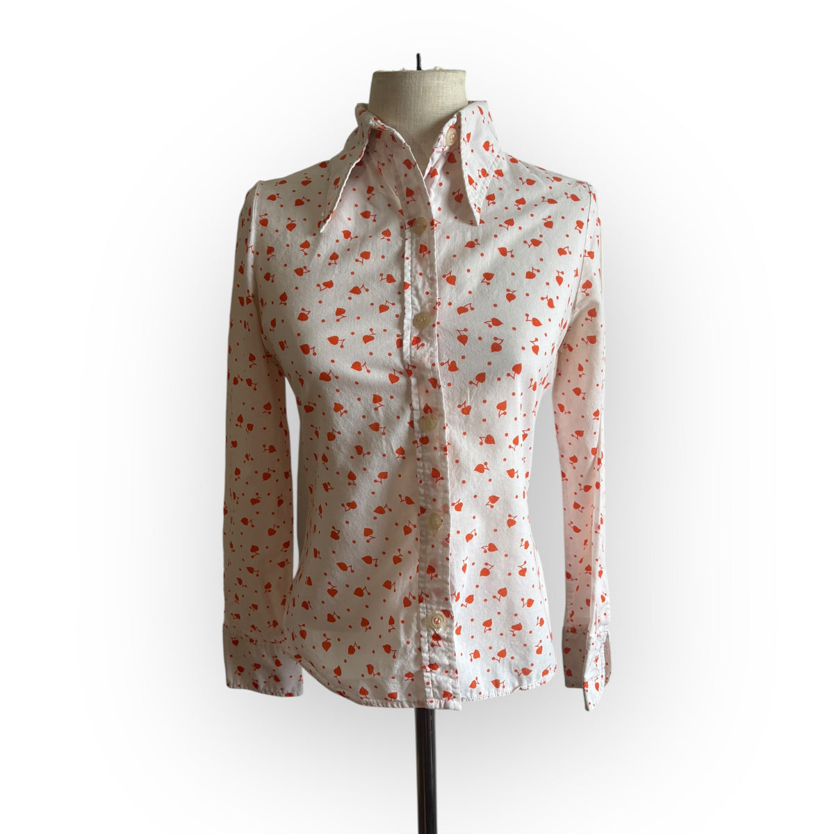 Vintage 1970s Cotton Cherry Hearts Blouse