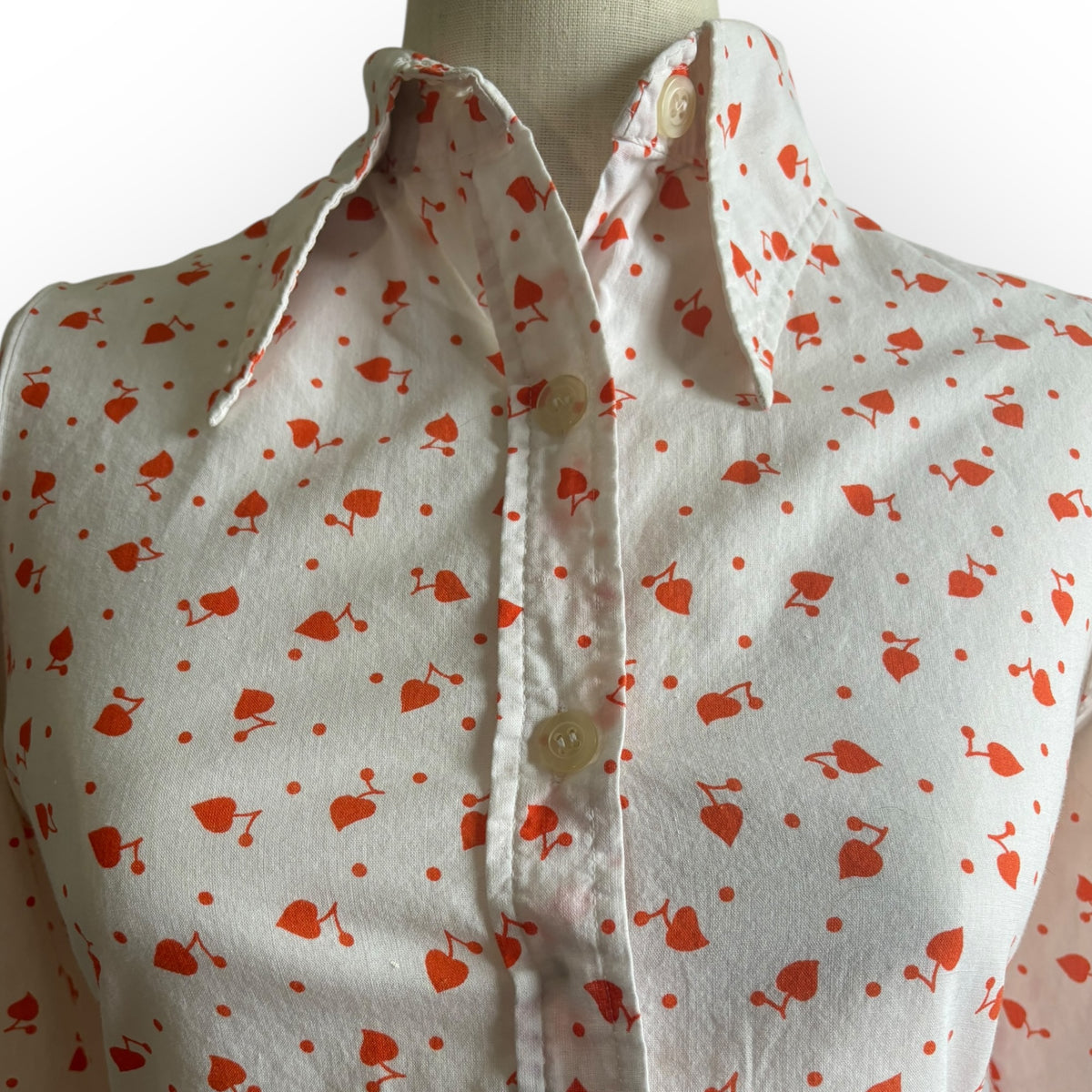 Vintage 1970s Cotton Cherry Hearts Blouse