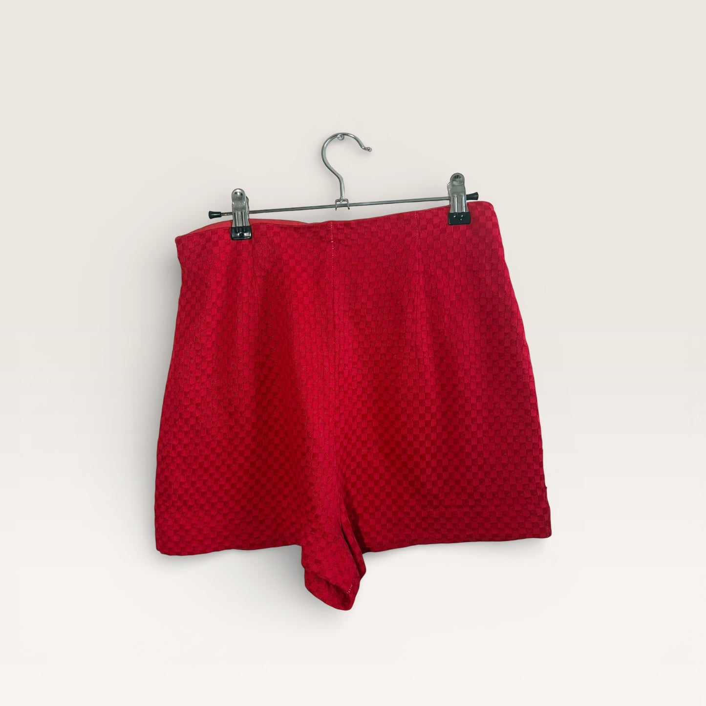Vintage 1970s Red Cotton Checker High Waist Print Hot Pants