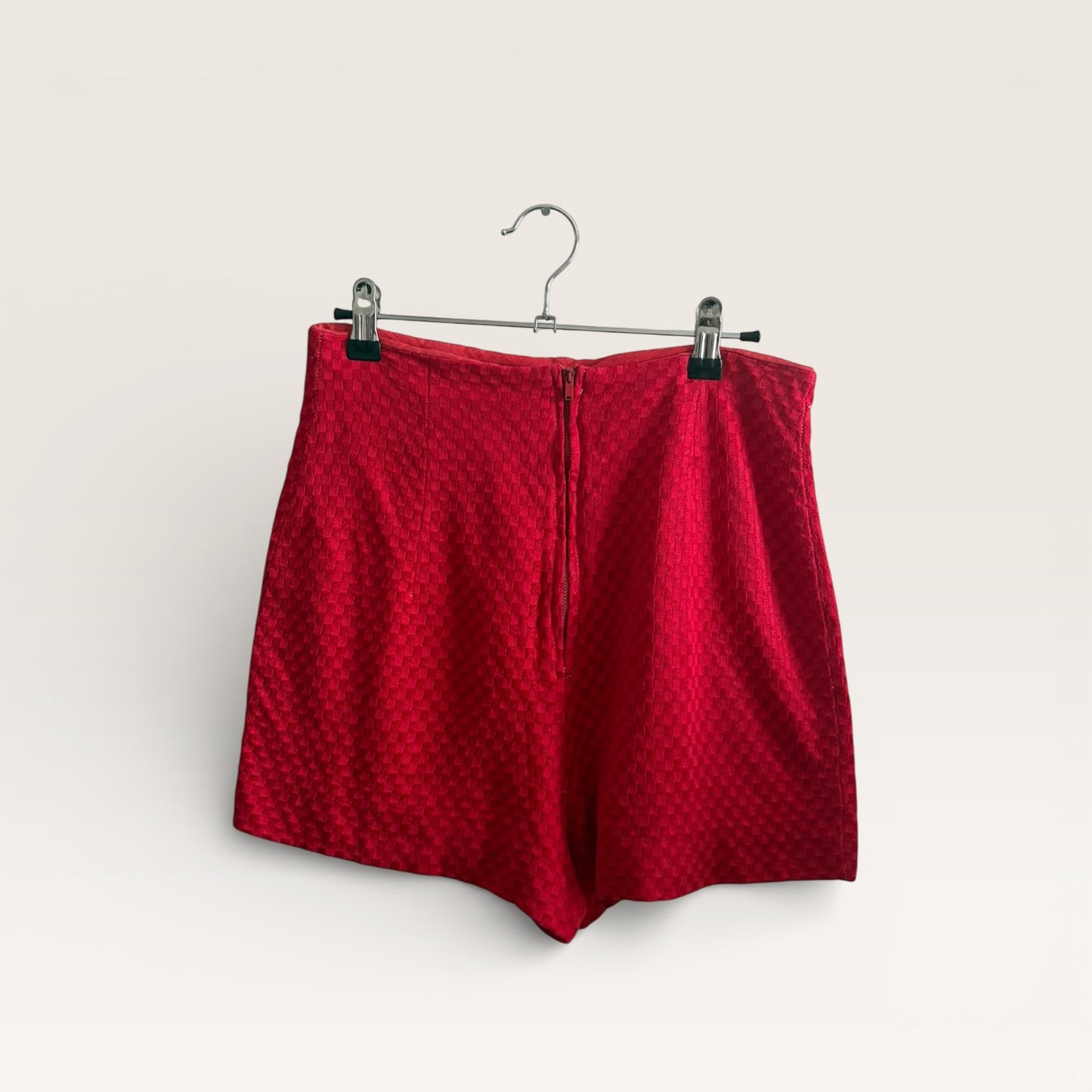 Vintage 1970s Red Cotton Checker High Waist Print Hot Pants