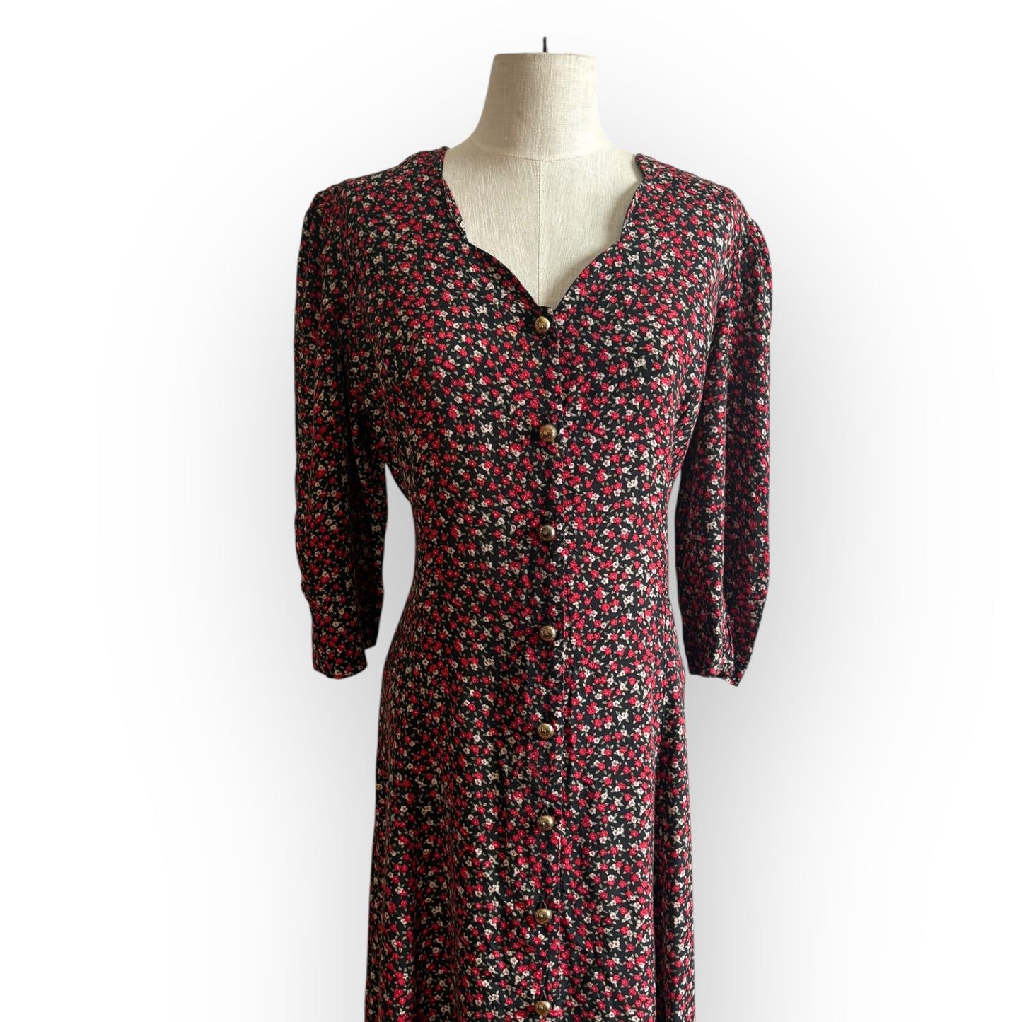 Vintage 1990s Caroline Wells Floral Midi Dress