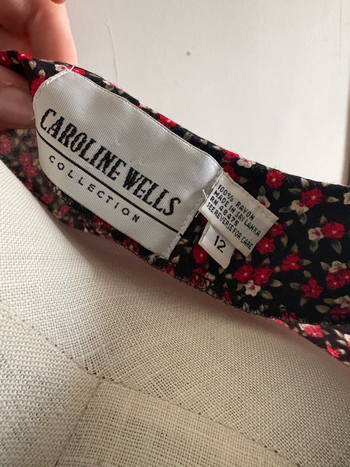 Vintage 1990s Caroline Wells Floral Midi Dress