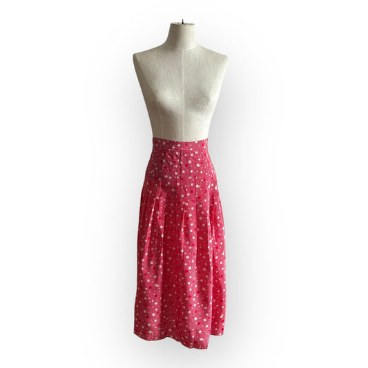 Vintage 1980s Saks Fifth Avenue Red and White Pleated Silk Midi Skirt