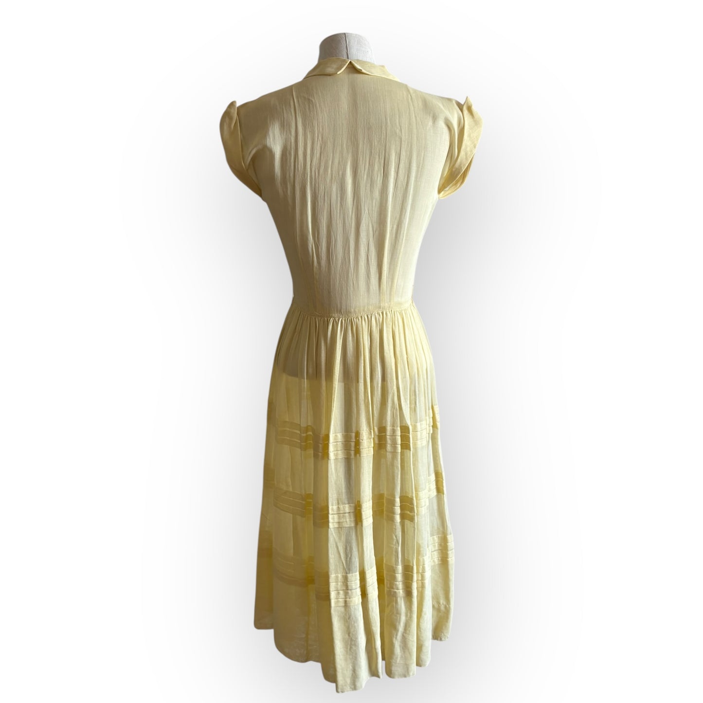 Vintage 1930s Sheer Cotton Pale Yellow Pleated Dress