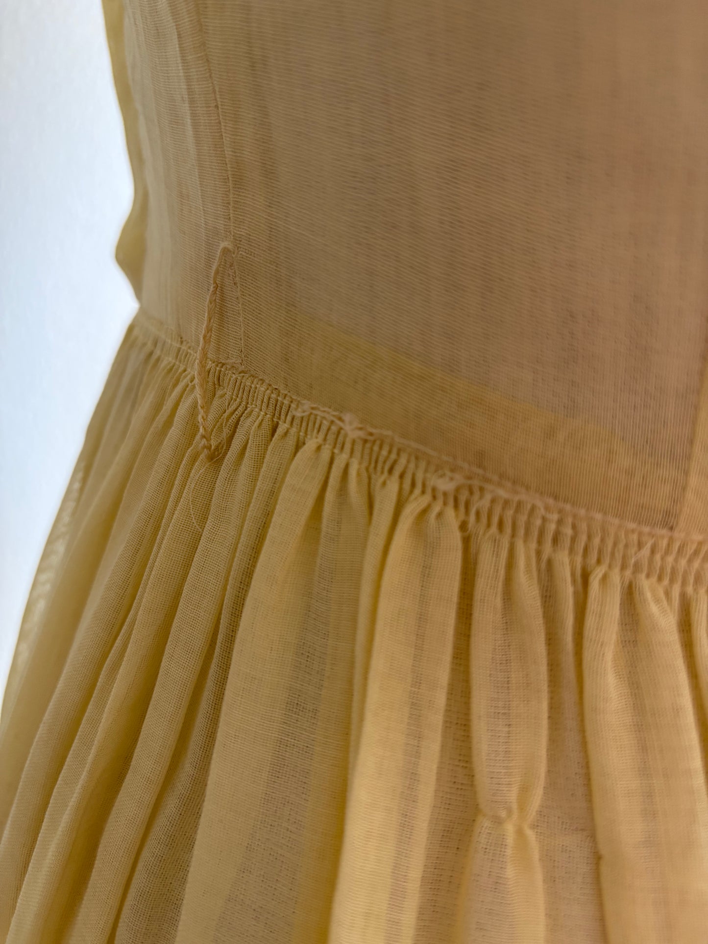 Vintage 1930s Sheer Cotton Pale Yellow Pleated Dress