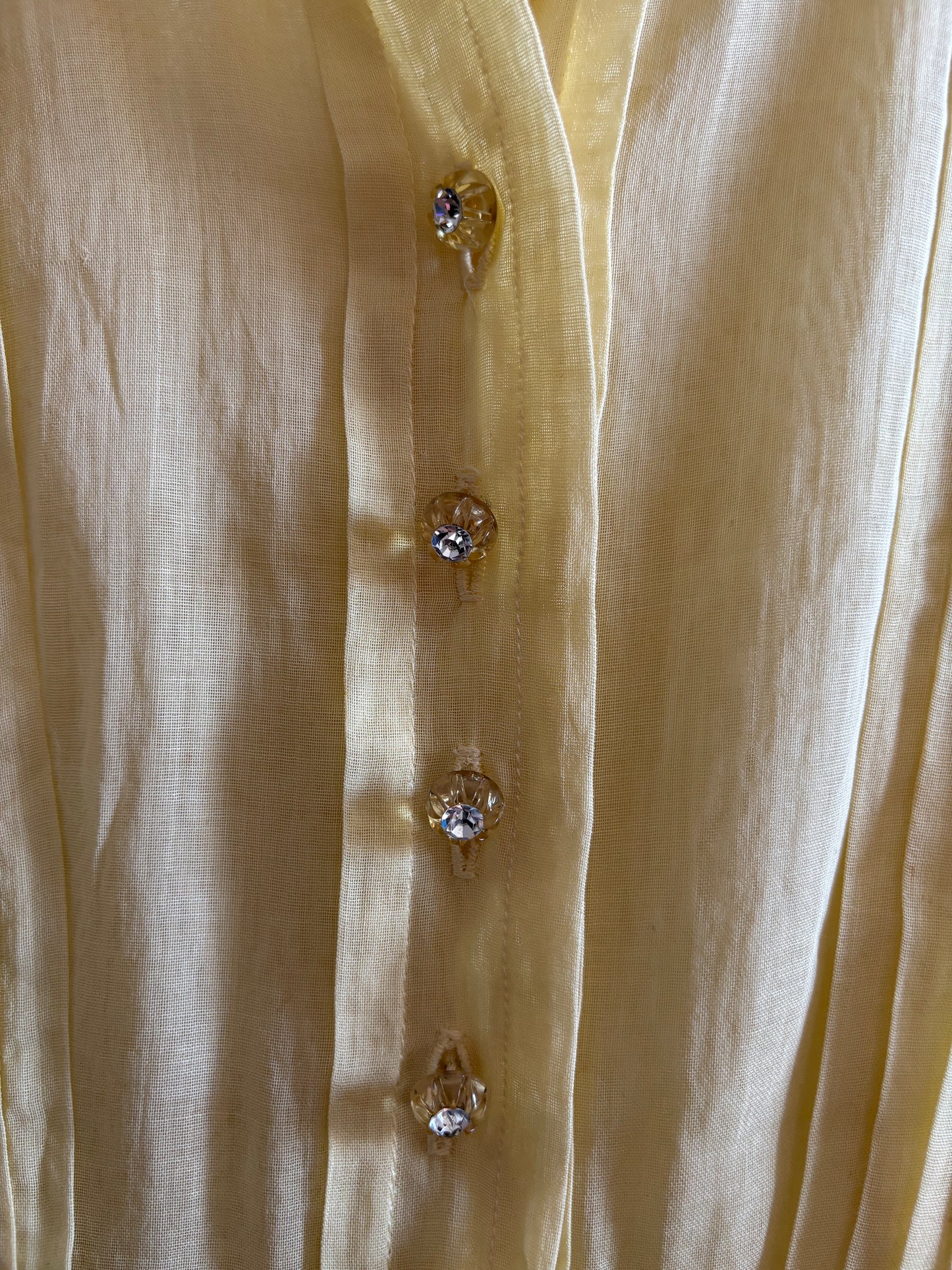 Vintage 1930s Sheer Cotton Pale Yellow Pleated Dress
