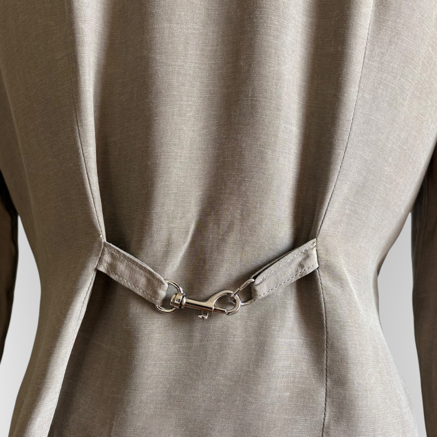 Vintage 1990s All That Jazz Pale Green Khaki Blazer Blouse with Abalone Buttons