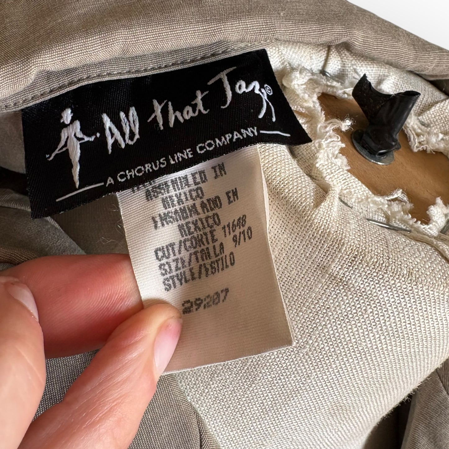 Vintage 1990s All That Jazz Pale Green Khaki Blazer Blouse with Abalone Buttons