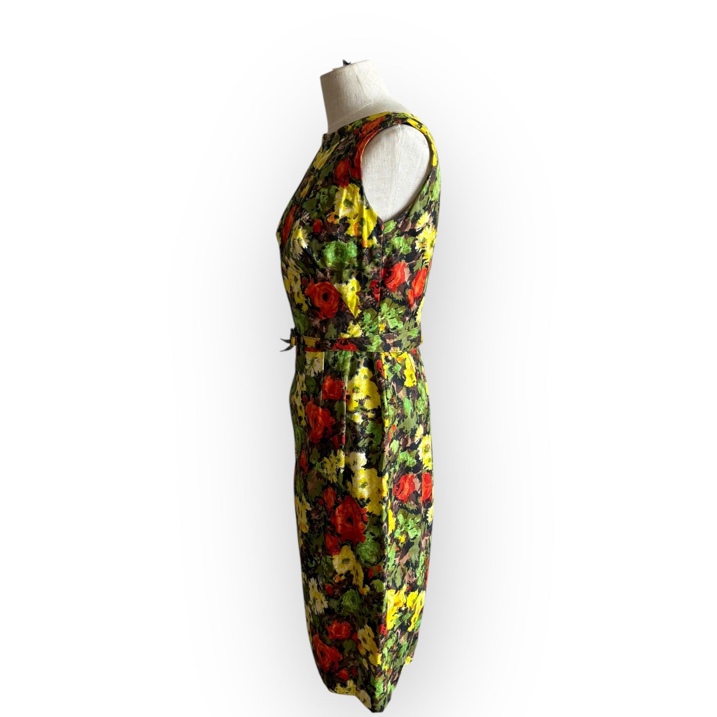 Vintage 1950s Sleeveless Floral Midi Dress with Belt AS-IS