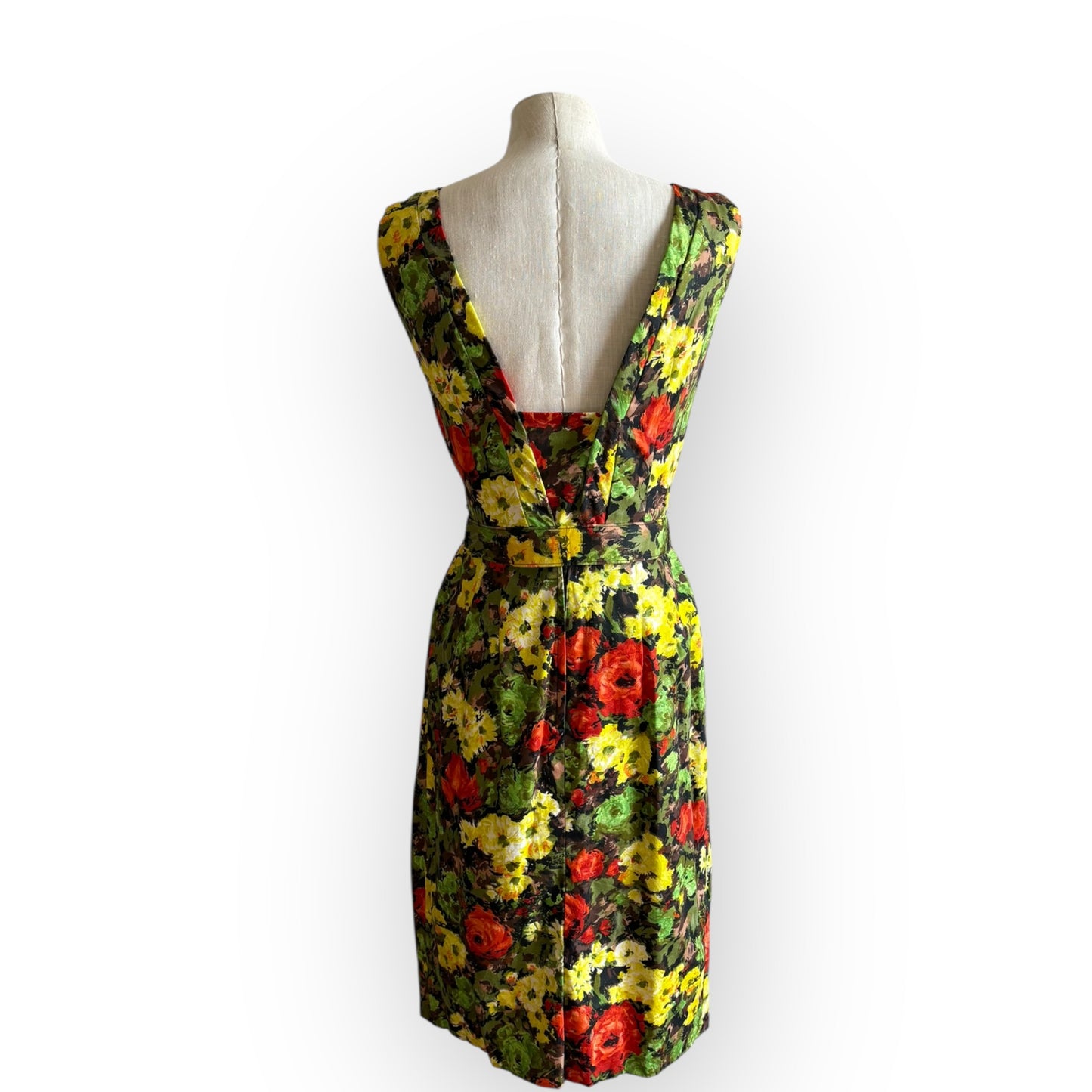 Vintage 1950s Sleeveless Floral Midi Dress with Belt AS-IS