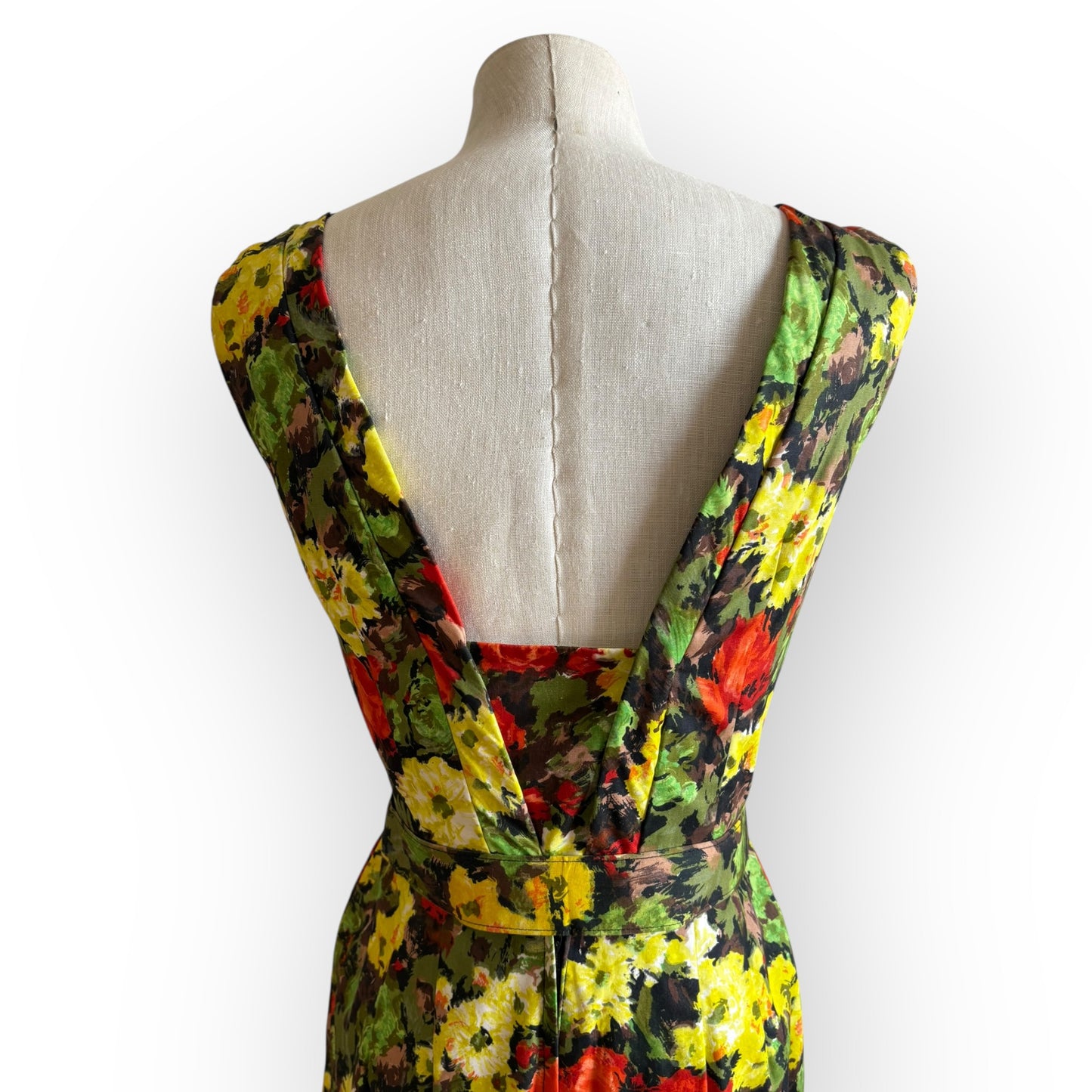 Vintage 1950s Sleeveless Floral Midi Dress with Belt AS-IS