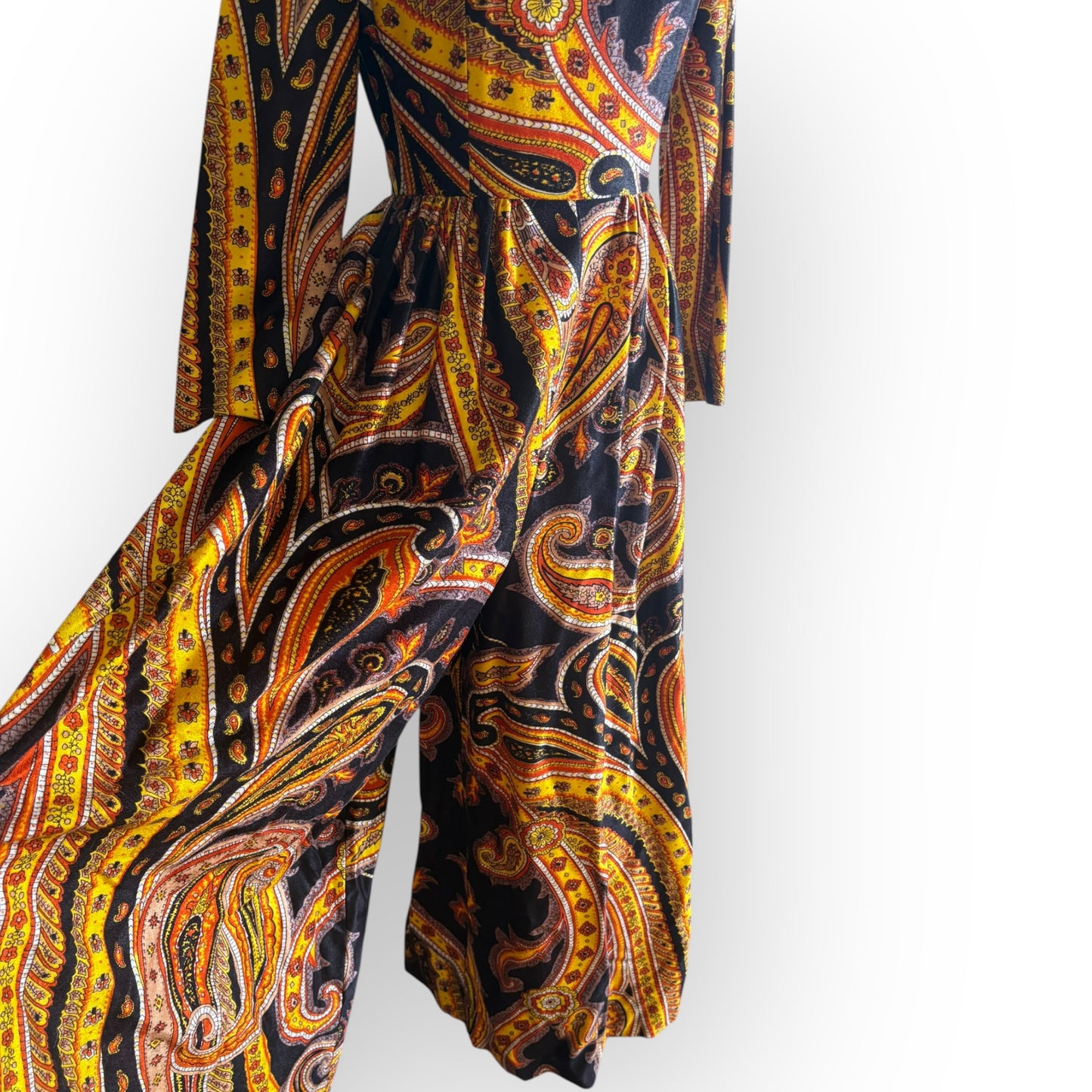 Vintage 1970s Sandra Sage Bowie-Esque Wide Leg Paisley Jumpsuit
