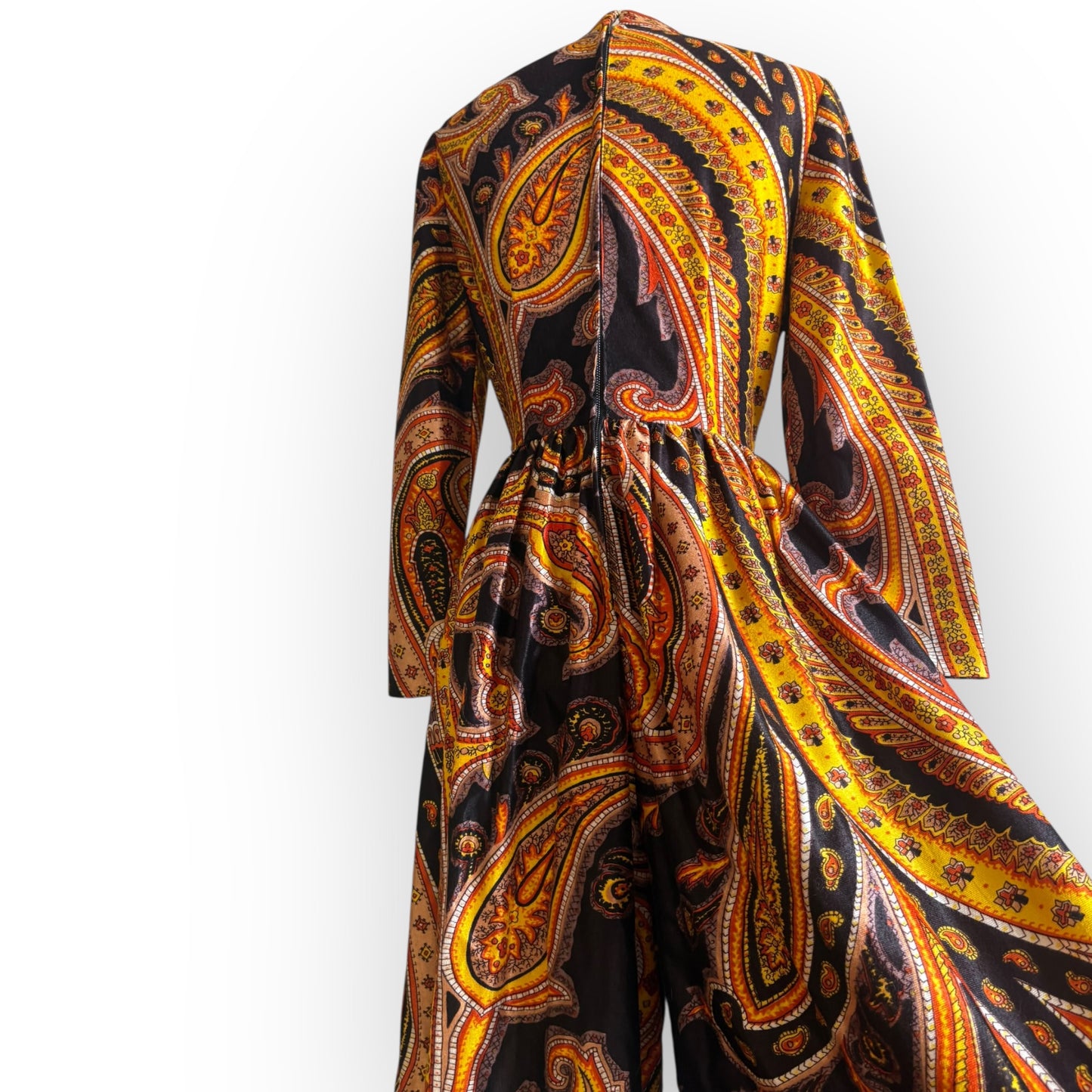 Vintage 1970s Sandra Sage Bowie-Esque Wide Leg Paisley Jumpsuit