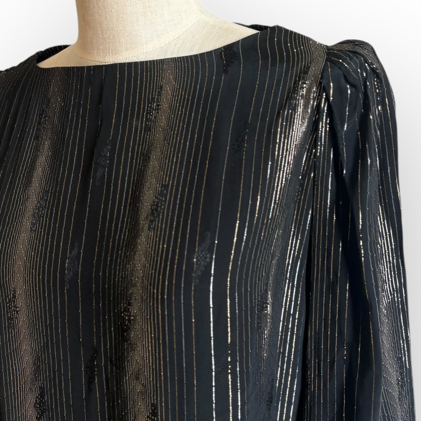 Vintage 1980s Black Metallic Shimmer Tunic Shirt Dress