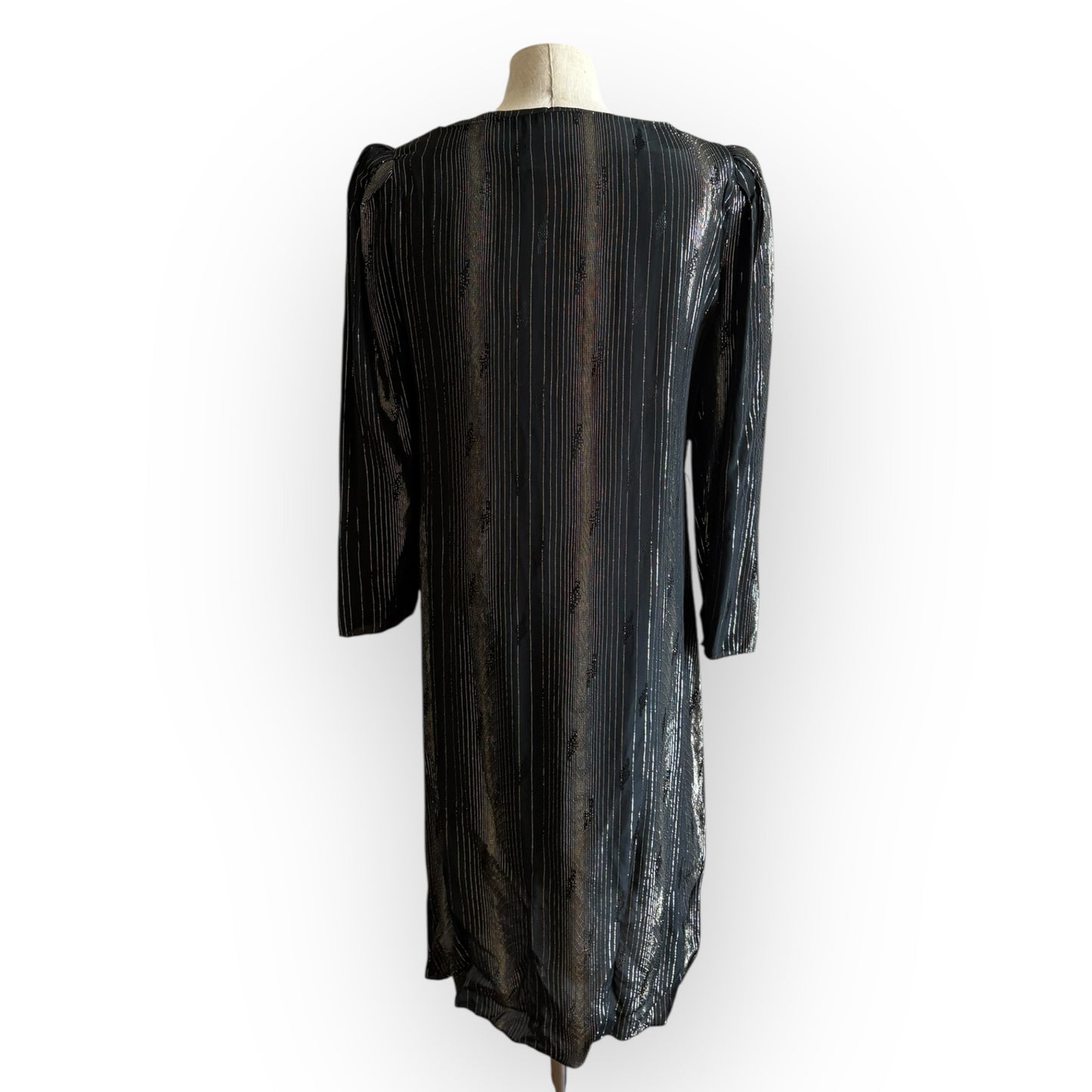Vintage 1980s Black Metallic Shimmer Tunic Shirt Dress