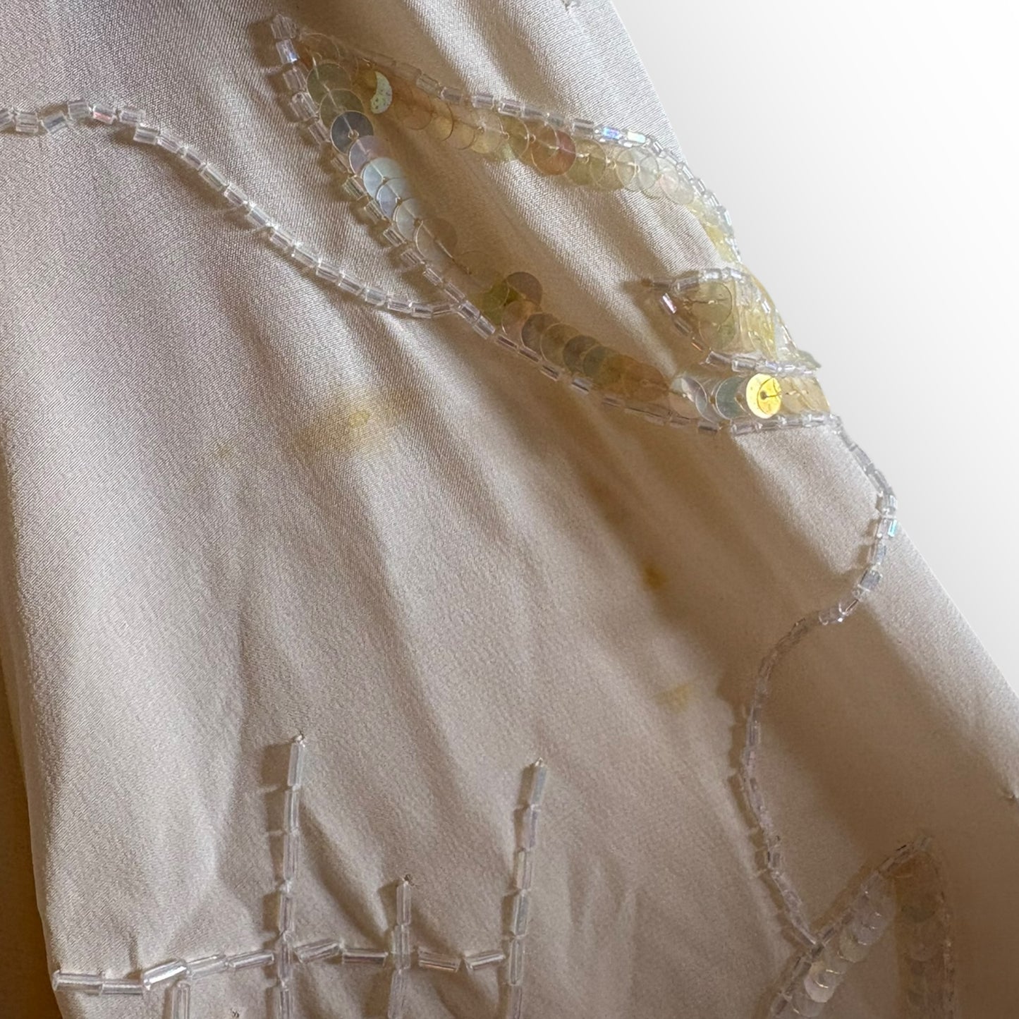 Vintage 1990s Argenti Cream Silk Sequin Short Sleeve Shift Dress