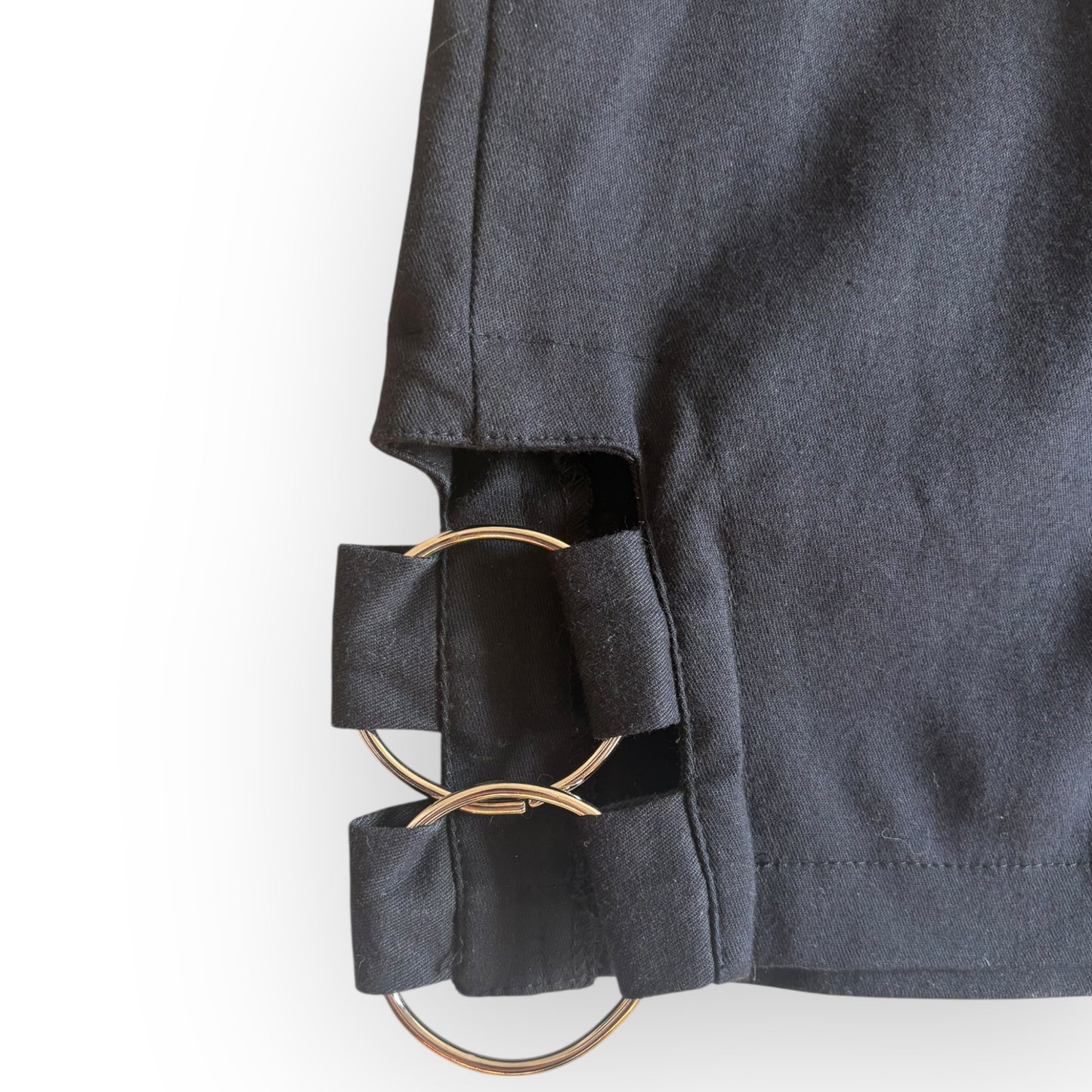 Vintage 1990s Black Stretch Mini Skirt with O Ring Detail