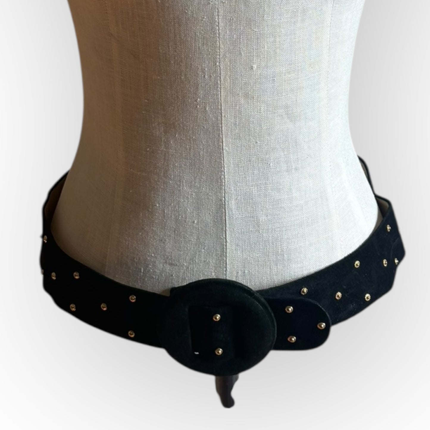 Vintage 1990s Black Leather Velvet Gold Studded Belt