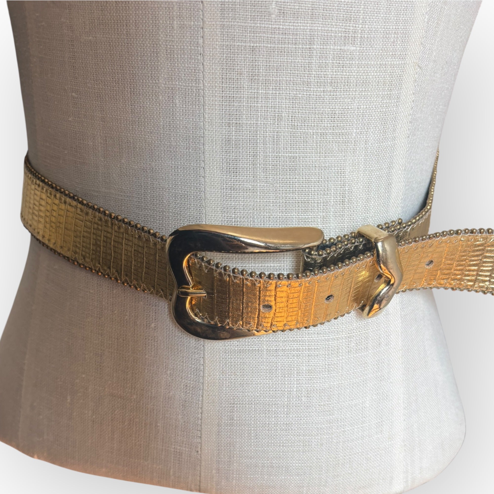 Vintage Faux Leather Gold Metallic XL Belt – Chrysanthemum