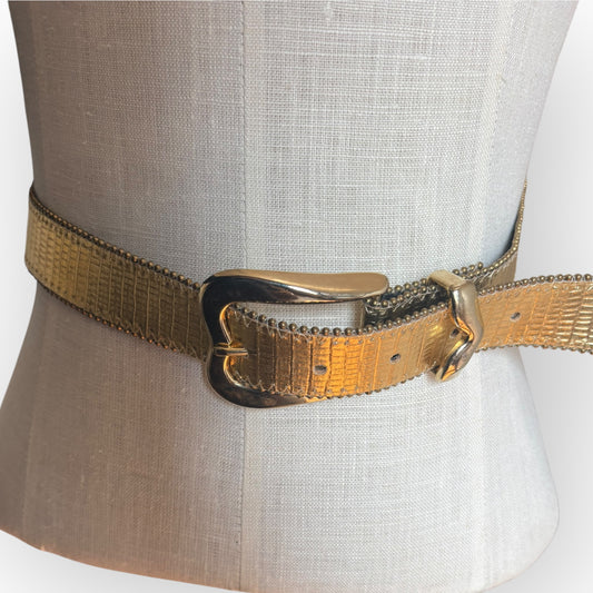 Vintage Faux Leather Gold Metallic XL Belt