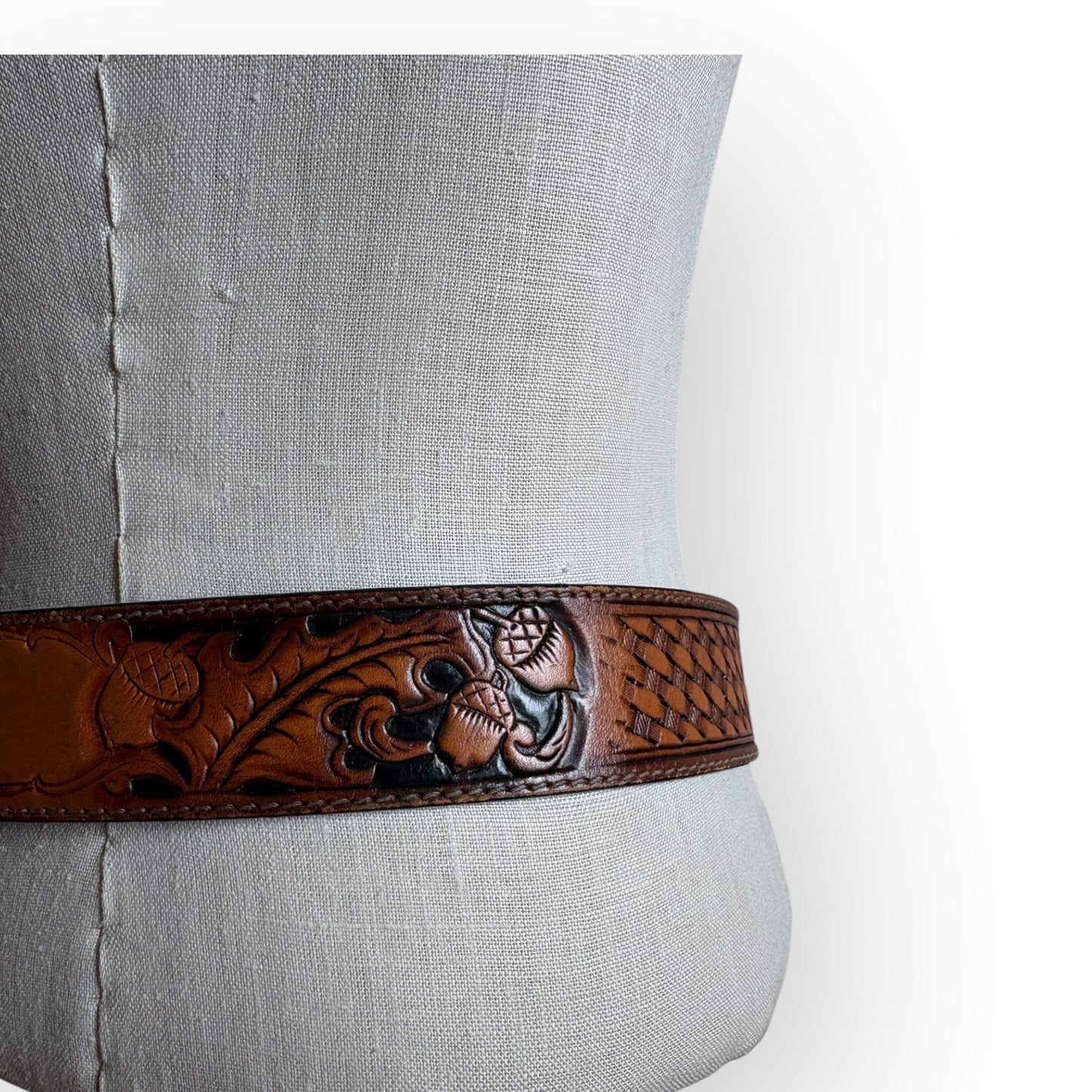 Vintage 1970s Tooled Leather Engraved "V. Hall" Belt (no buckle)
