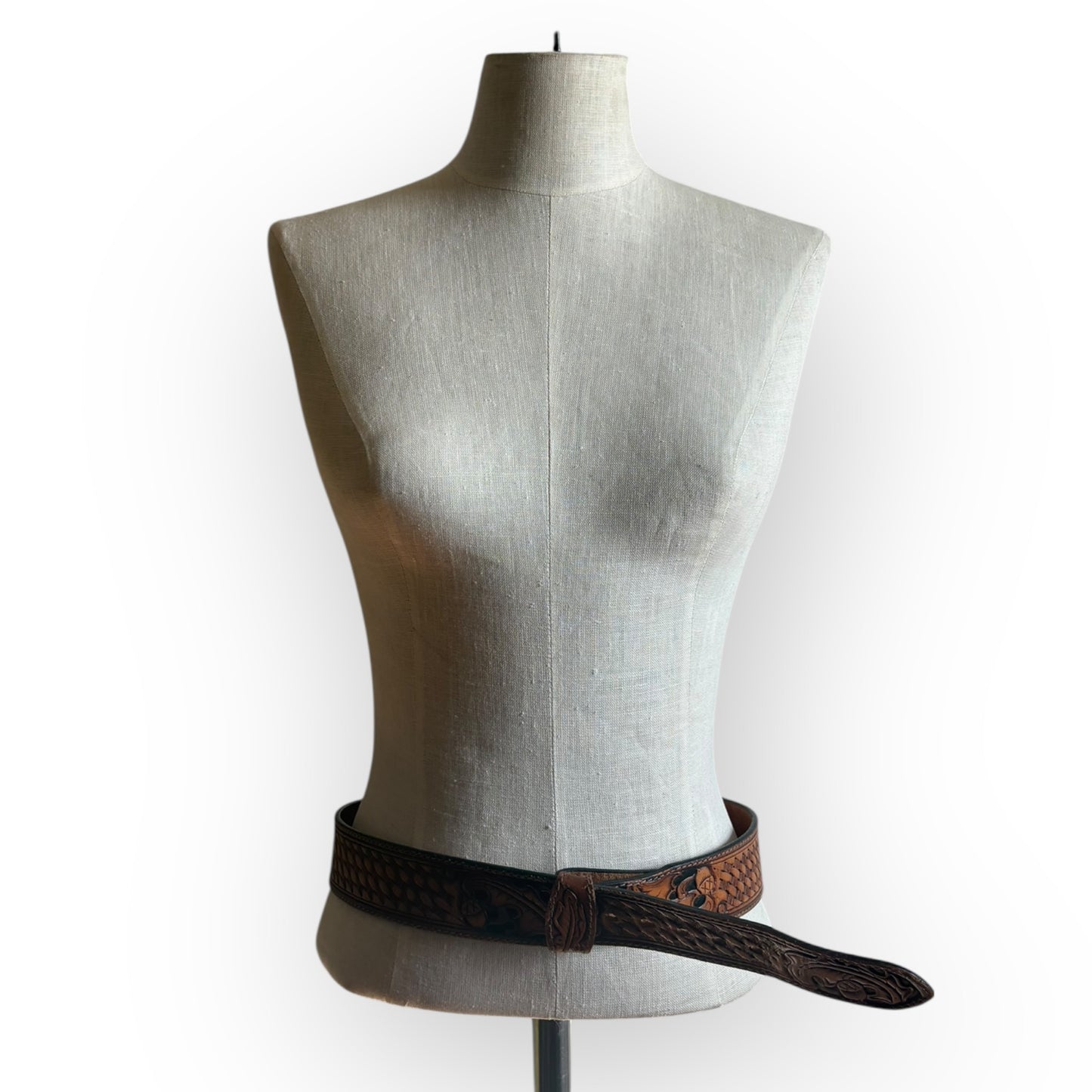 Vintage 1970s Tooled Leather Engraved "V. Hall" Belt (no buckle)