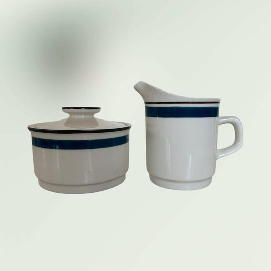Vintage 1980s Stoneware Sugar Bowl & Creamer Pitcher Set