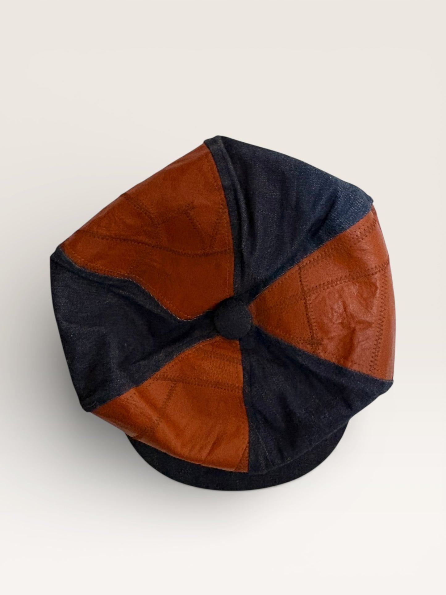 Vintage 1970s Denim and Leather Newsboy Cap