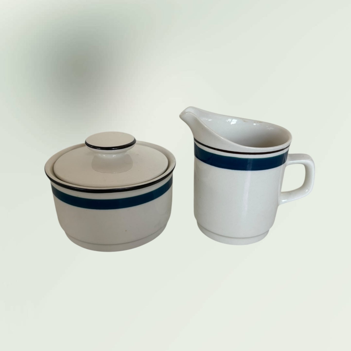 Vintage 1980s Stoneware Sugar Bowl & Creamer Pitcher Set
