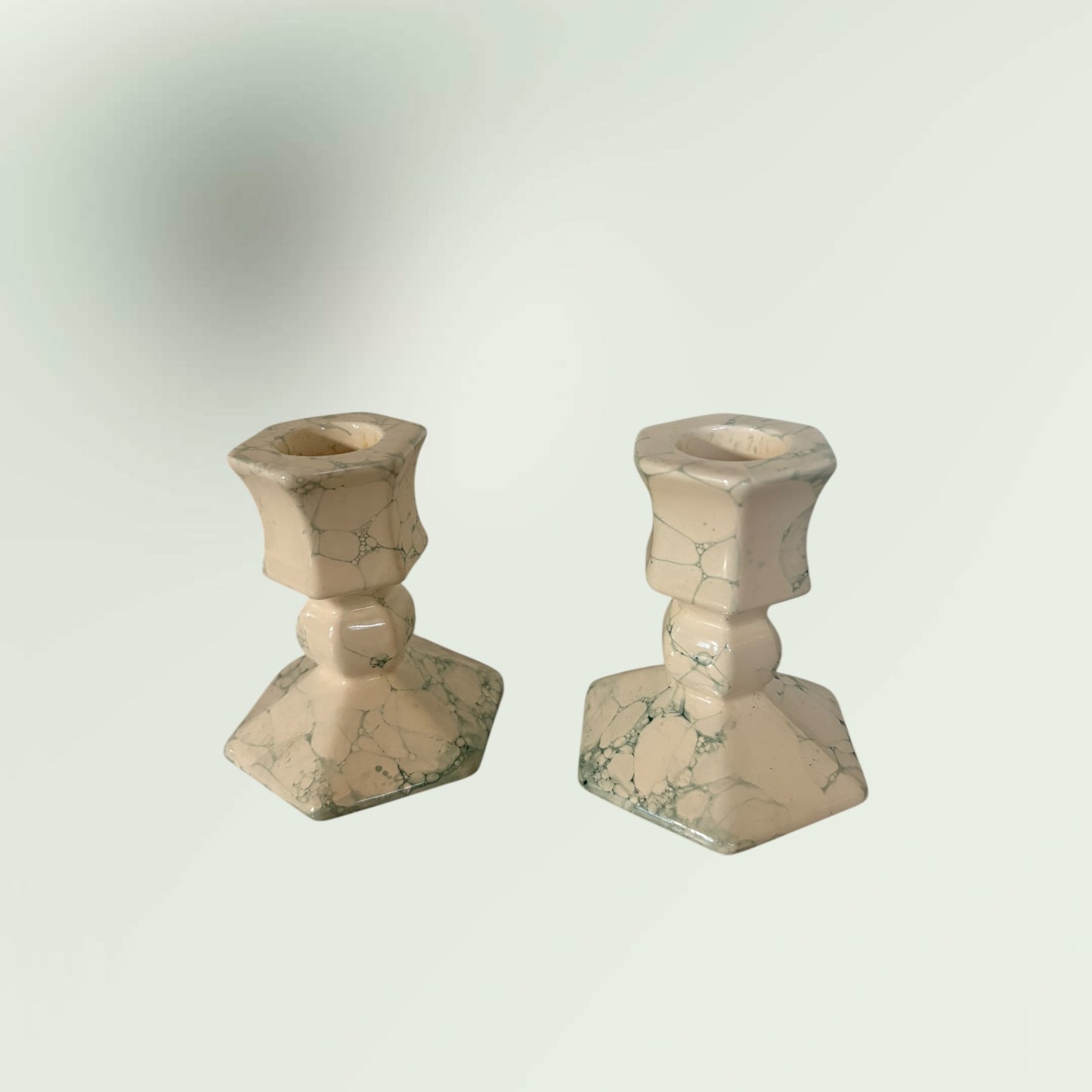 Vintage Set of Marbled Ceramic Candlesticks