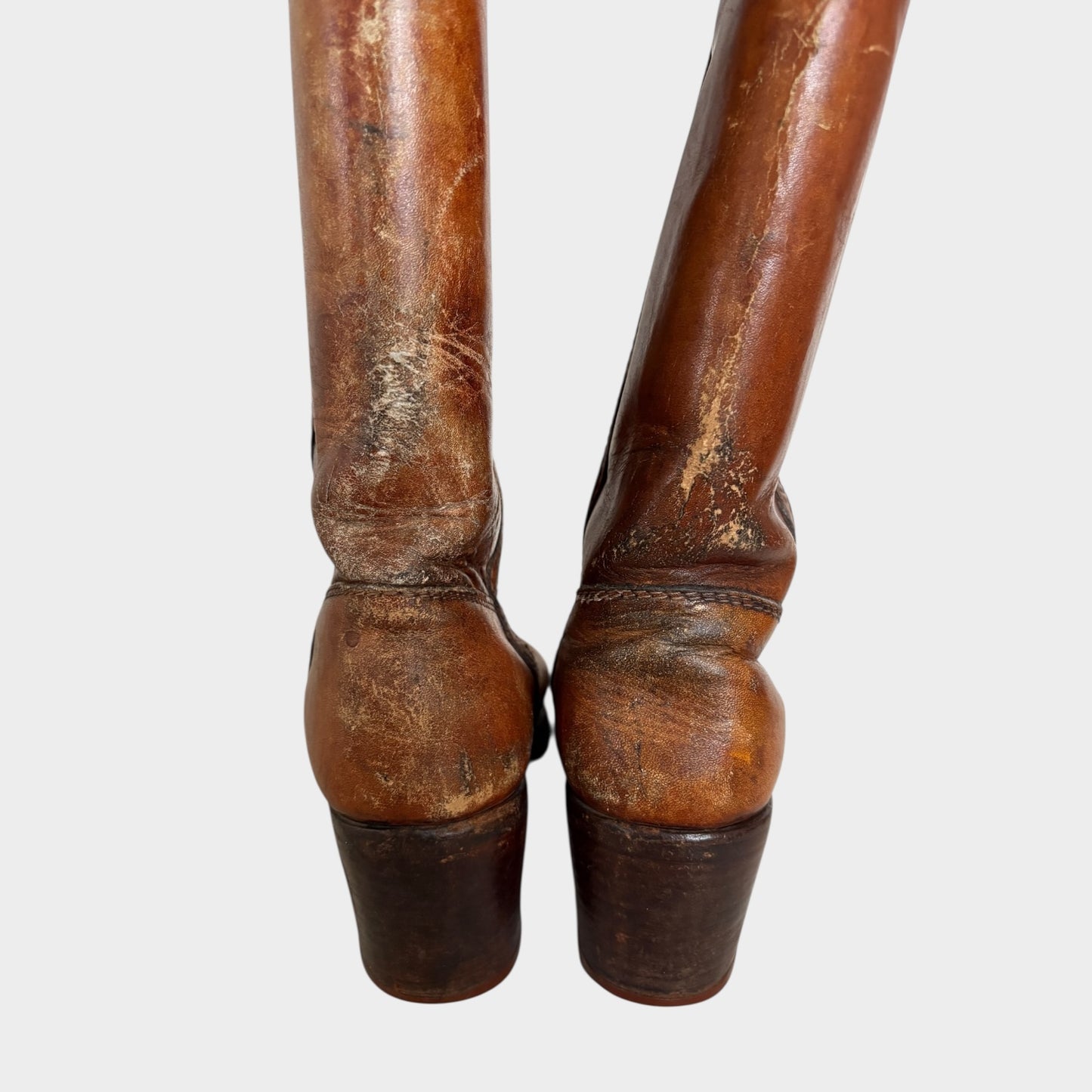 Vintage 1970s Distressed Brown Leather Knee High Boots