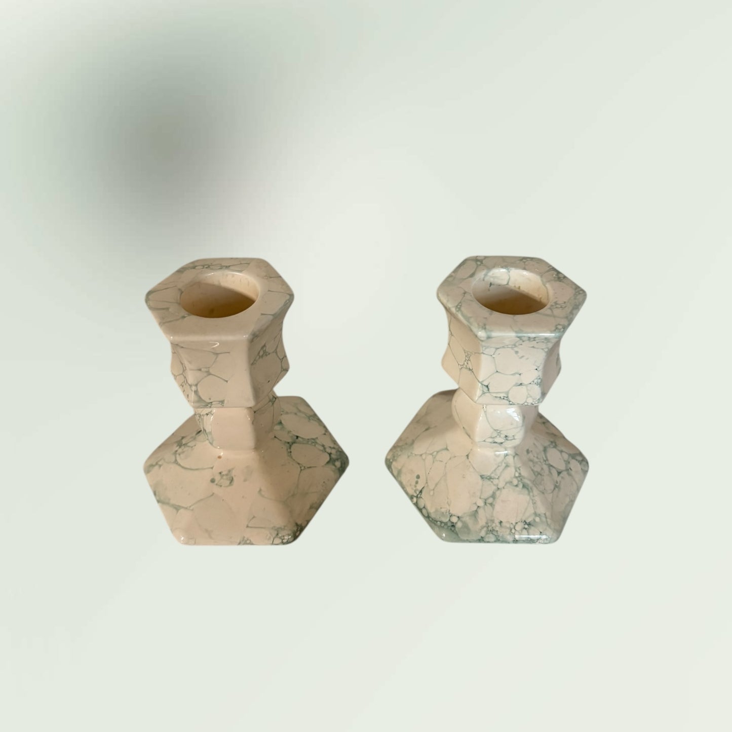 Vintage Set of Marbled Ceramic Candlesticks