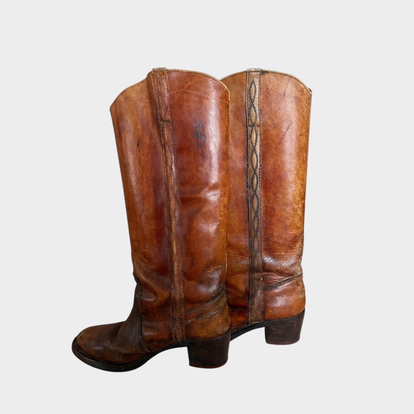 Vintage 1970s Distressed Brown Leather Knee High Boots