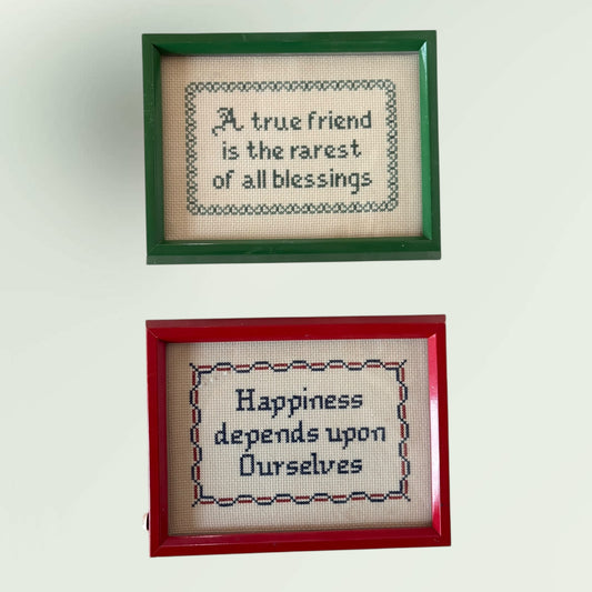 Vintage Embroidered Message Wall Hanging Art Set of 2