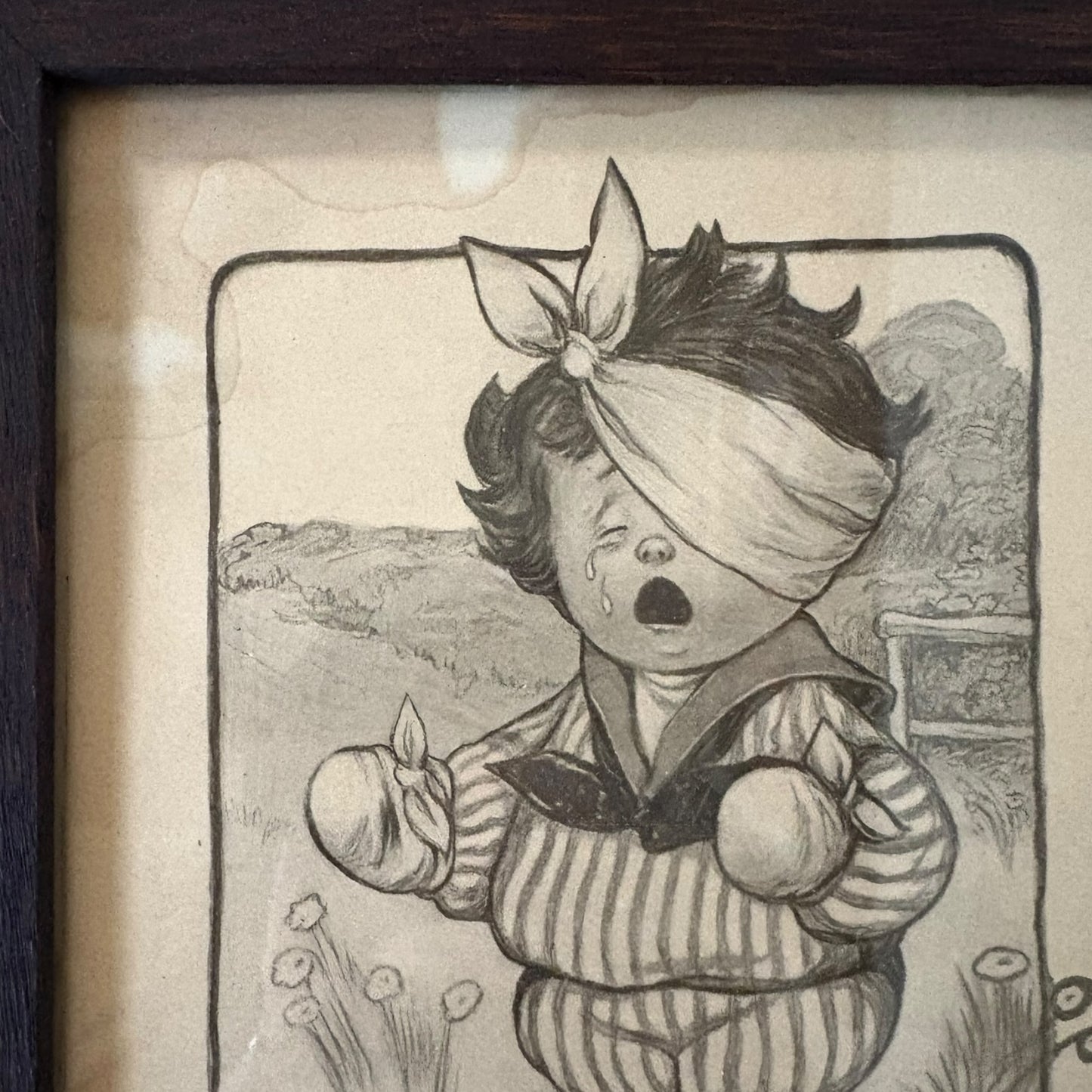 Antique 1906 "Stung!" Framed Lithograph Sketch Illustration by Grace Drayton Wiederseim