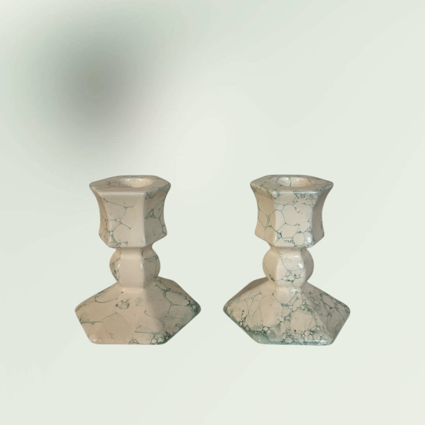 Vintage Set of Marbled Ceramic Candlesticks