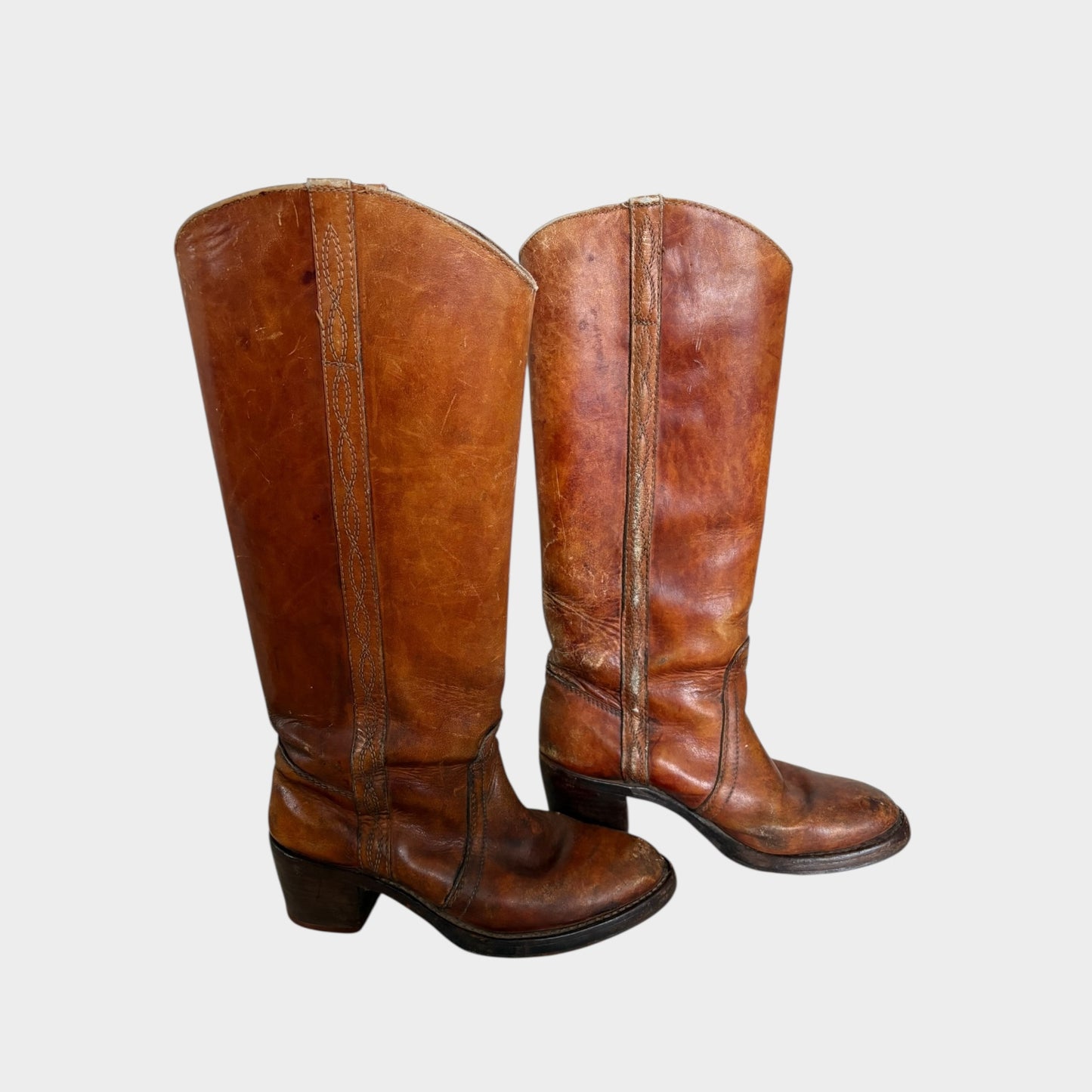 Vintage 1970s Distressed Brown Leather Knee High Boots